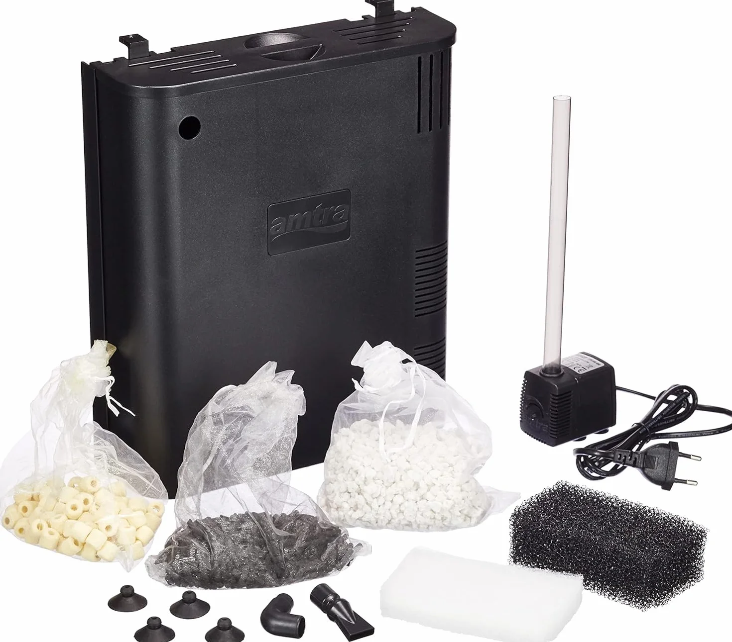 AMTRA FILTERING BOX BLACK 150 - Filtro interno biologico per acquari con pompa 520 lt/h e materiali filtranti professionali