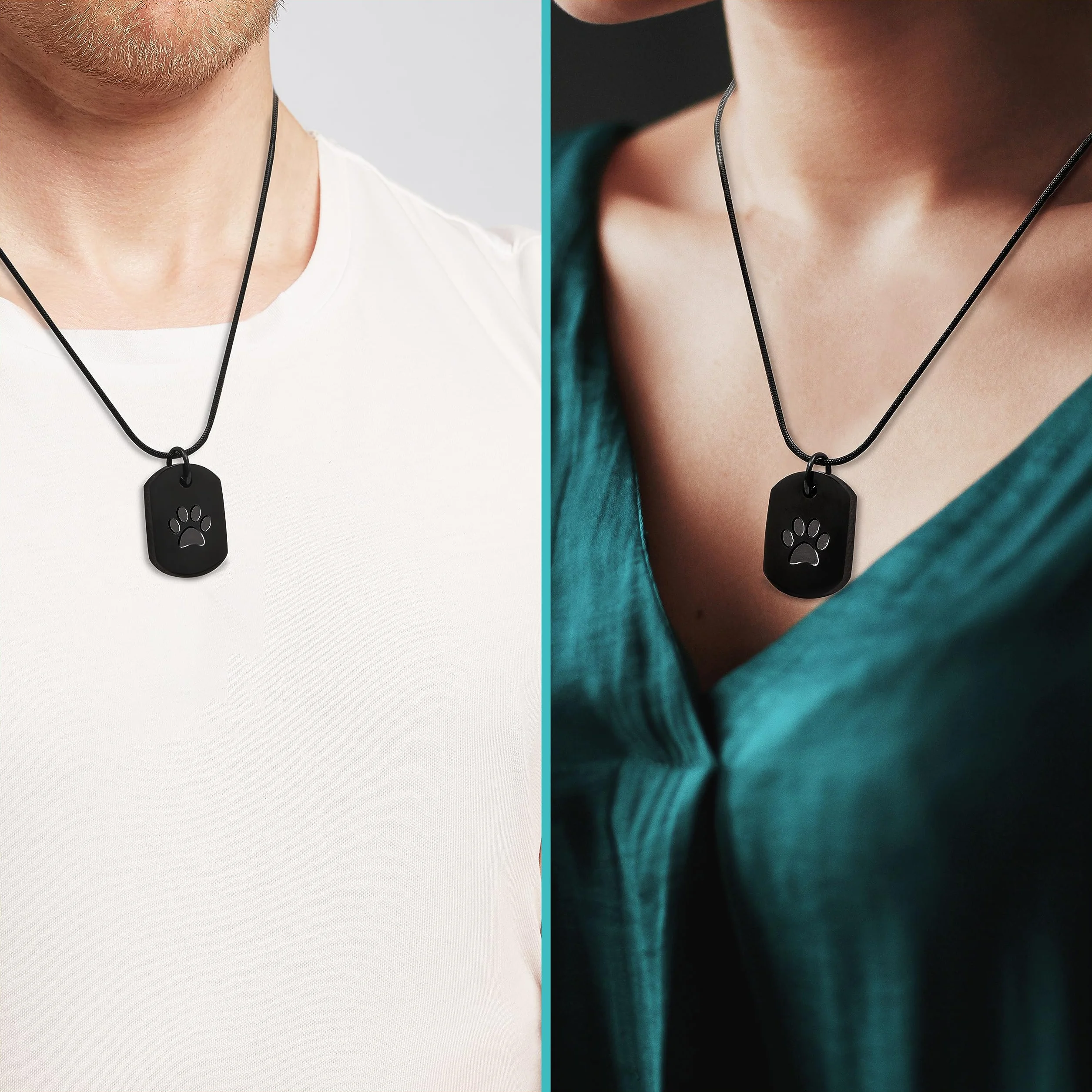 BELLE VOUS Collana con Urna per Ceneri Cane Gatto - Ciondolo Commemorativo con Zampa Animale - Porta Ceneri Funerarie Animali Domestici - in Acciaio Inox Nero - Pensiero Uomo Donna