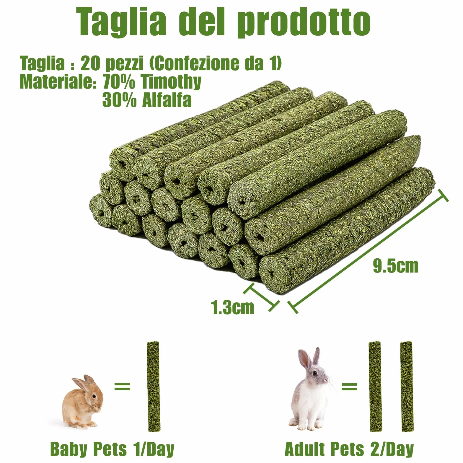 Giocattolo da Masticare per Conigli , Bastoncini di Fieno Timothy per Conigli Porcellini d'India, Cincillà , Criceto (20 unità (1 confezione))