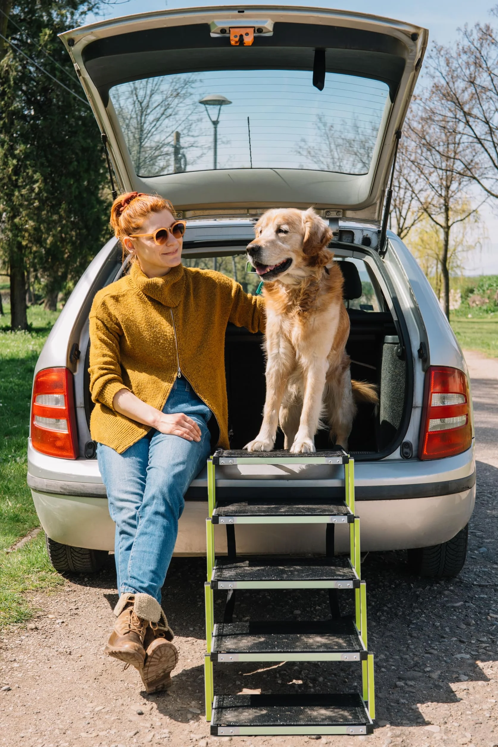 Rampa per Cani PRIORPET Pieghevole Fino a 77 KG Antiscivolo Riflettente 5 Gradini