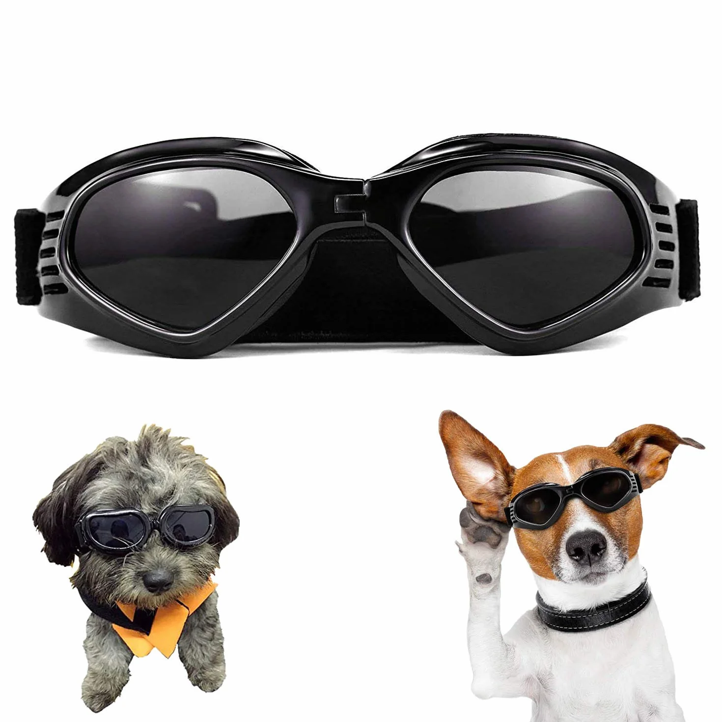 XUNKE Occhiali da Sole e protettivi per Cani di Piccoli Taglia, Anti UV, Impermeabili, Pieghevole Pet Dog Occhiali (Black)