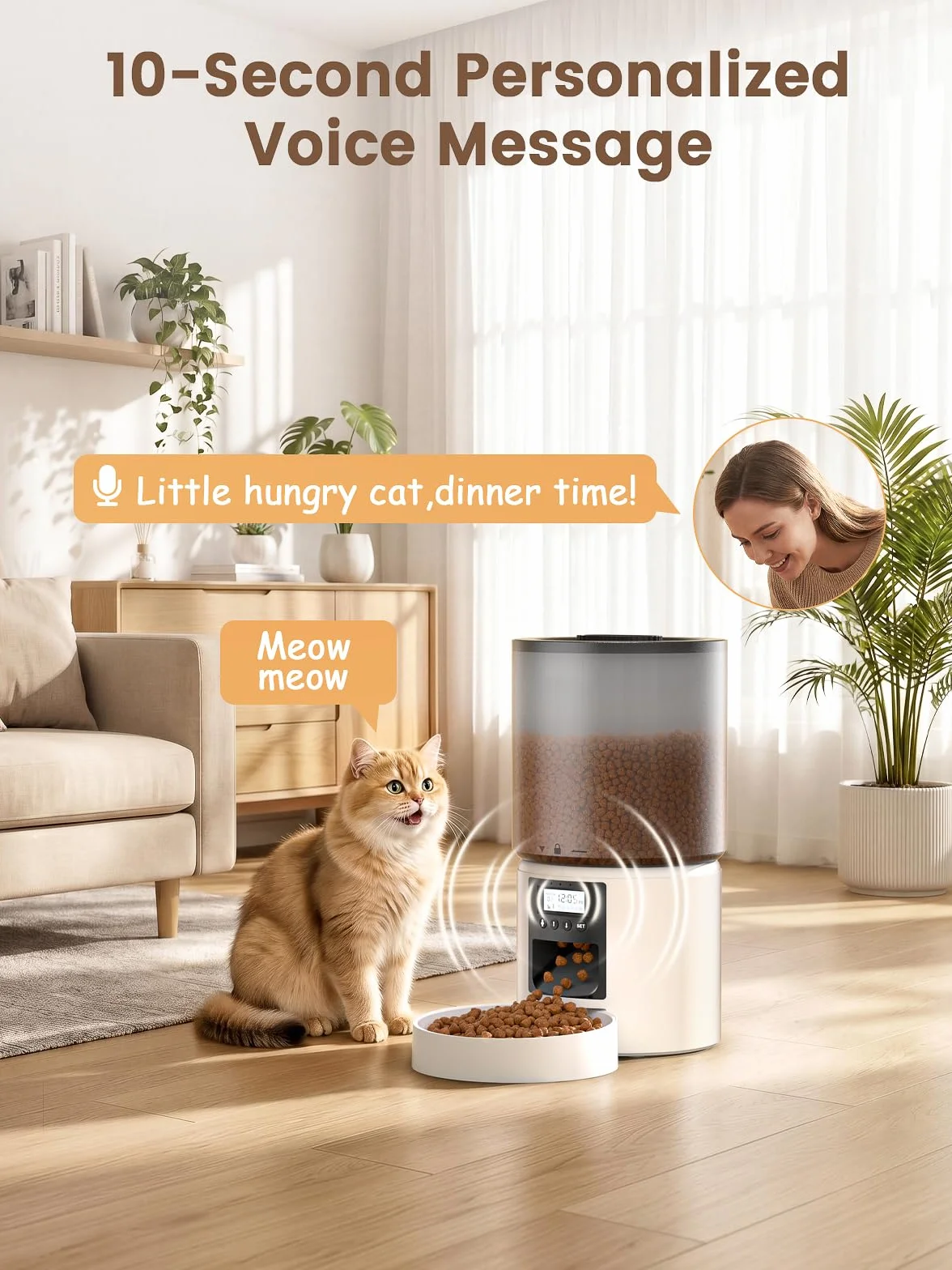 Distributore Automatico Cibo Gatti 4L Dispenser Crocchette Gatto con Timer Programmabile e Schermo LCD Distributore Cibo Gatti con Registrazione Vocale 10s fino a 1-6 Pasti Giornalieri