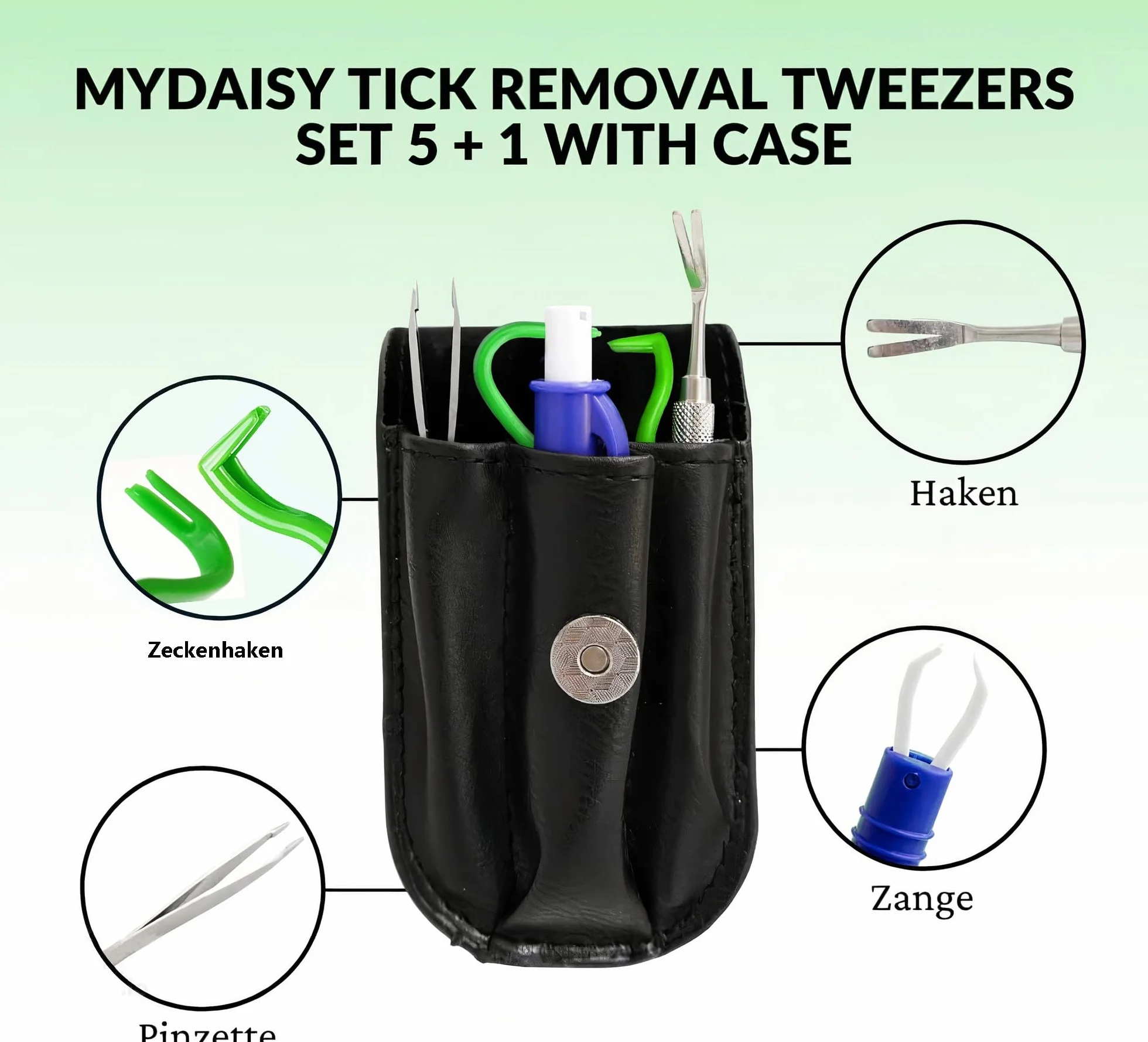 MYDAISY Set Pinzette Rimozione Zecche 5 pezzi Custodia – Protezione Antizecche per Cani Gatti Umani