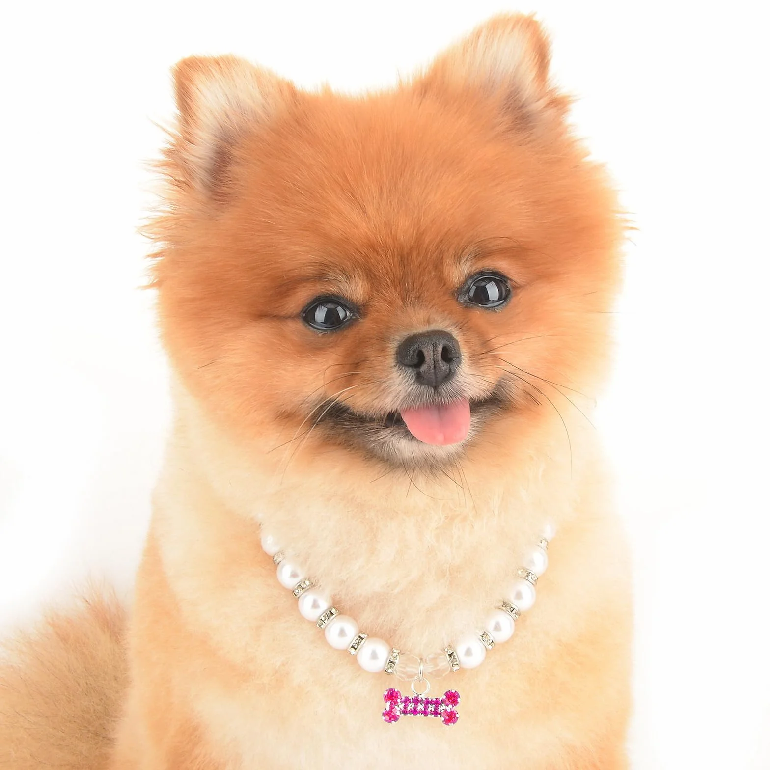 PAIDEFUL Collana per cani di piccola taglia con perline di perle e ciondolo osso diamante gioiello regolabile leggero rosa M