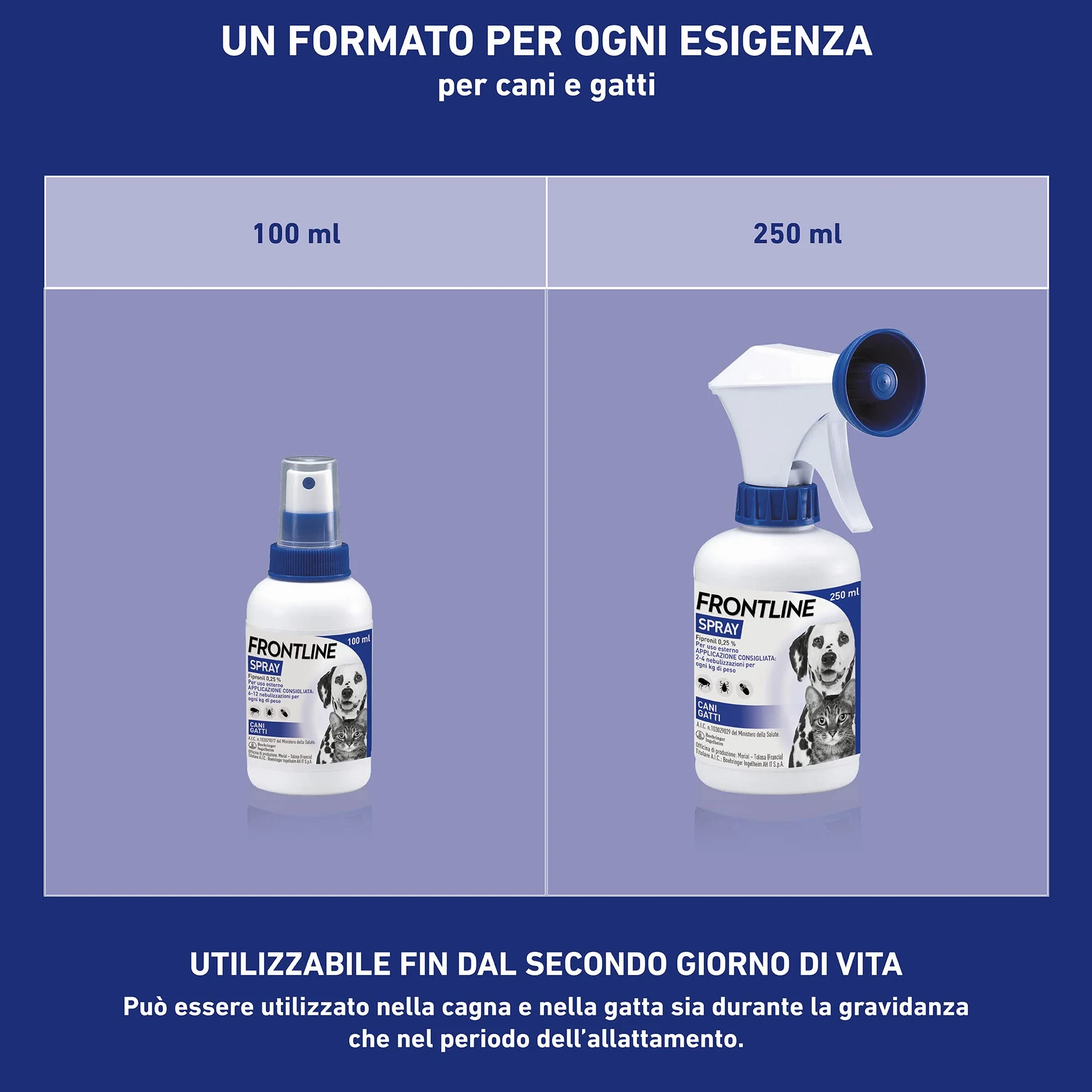 FRONTLINE Spray 250 ml, Antiparassitario per Cani e Gatti e Cuccioli dal Secondo Giorno di Vita, a Lunga Durata, Elimina e Protegge da Zecche, Pulci e Pidocchi