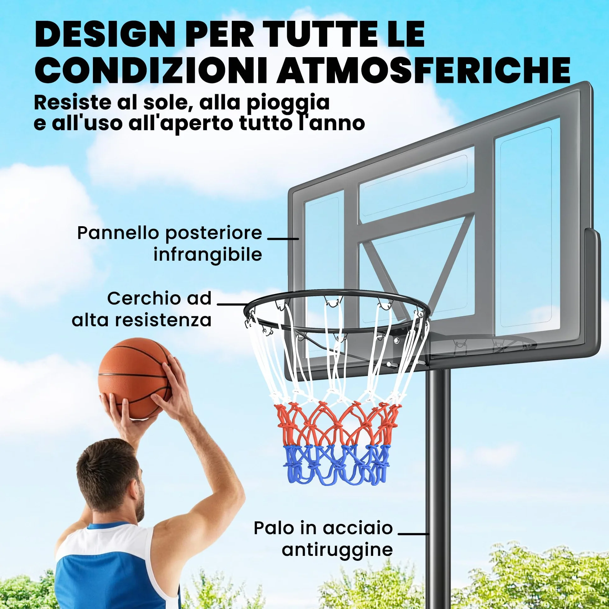 SPORTNOW Canestro Basket Esterno Regolabile in Altezza 135-305 cm, con Ruote, Base Riempibile, Tabellone Infrangibile, Nero