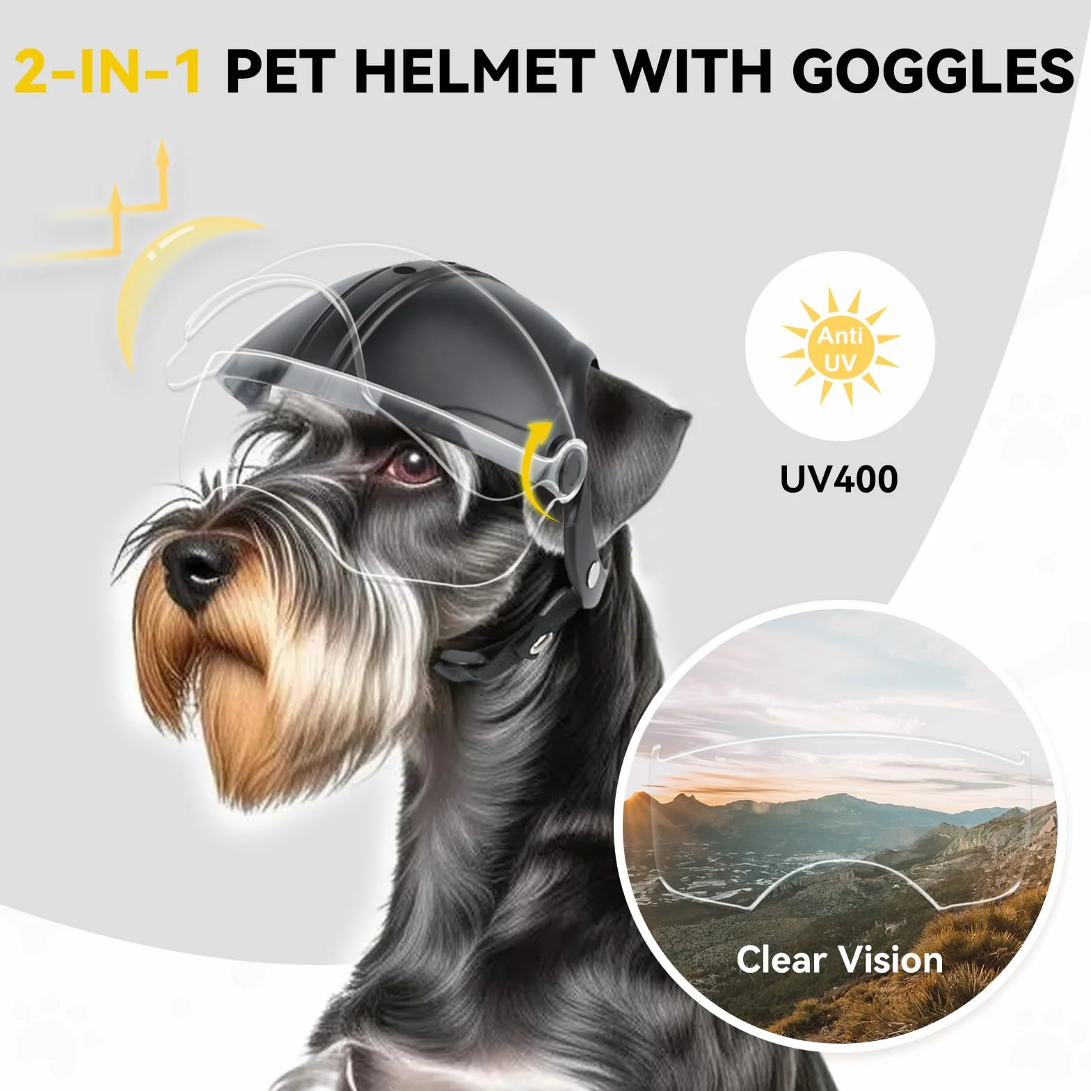 Casco per cani con occhiali resistente Casco per animali domestici Protezione UV Occhiali da sole trasparenti per cani di piccola taglia - Lente trasparente