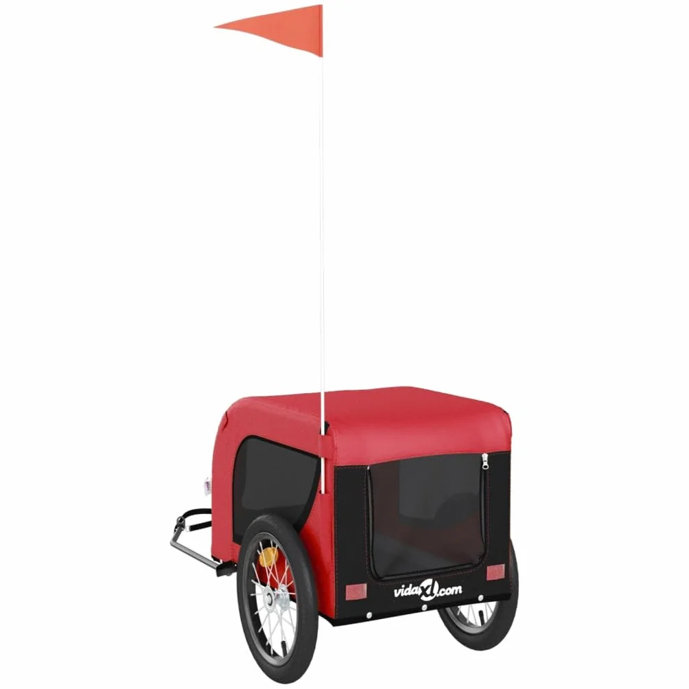 vidaXL Rimorchio da Bici per Animali Rosso e Nero Oxford e Ferro