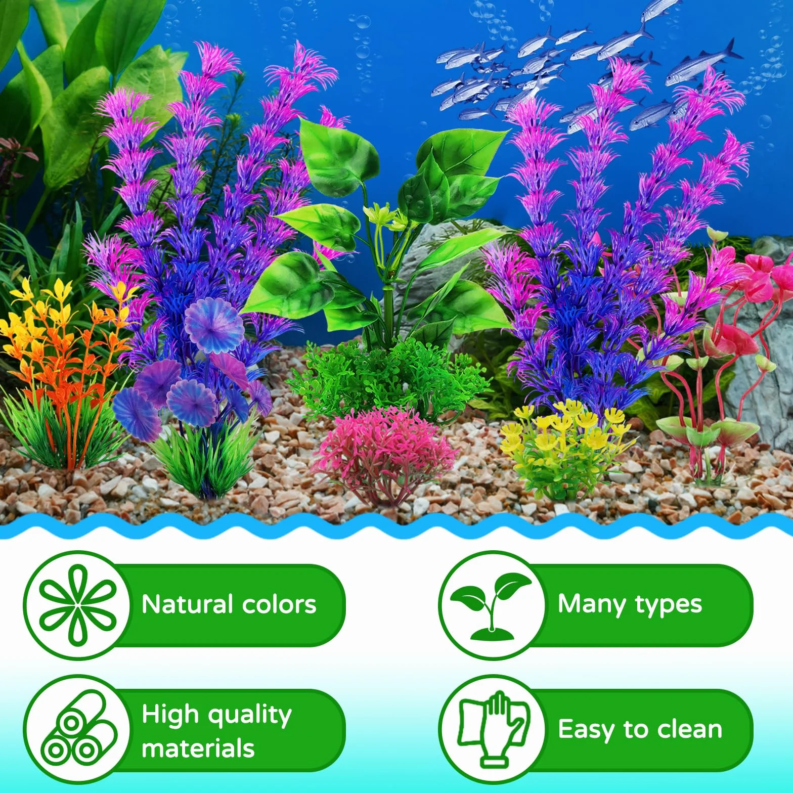 QUOZUO Decorazioni per acquari, 9 pezzi piante con vista rocciosa in resina, acquari piante in plastica, accessori per acquari e nascondigli