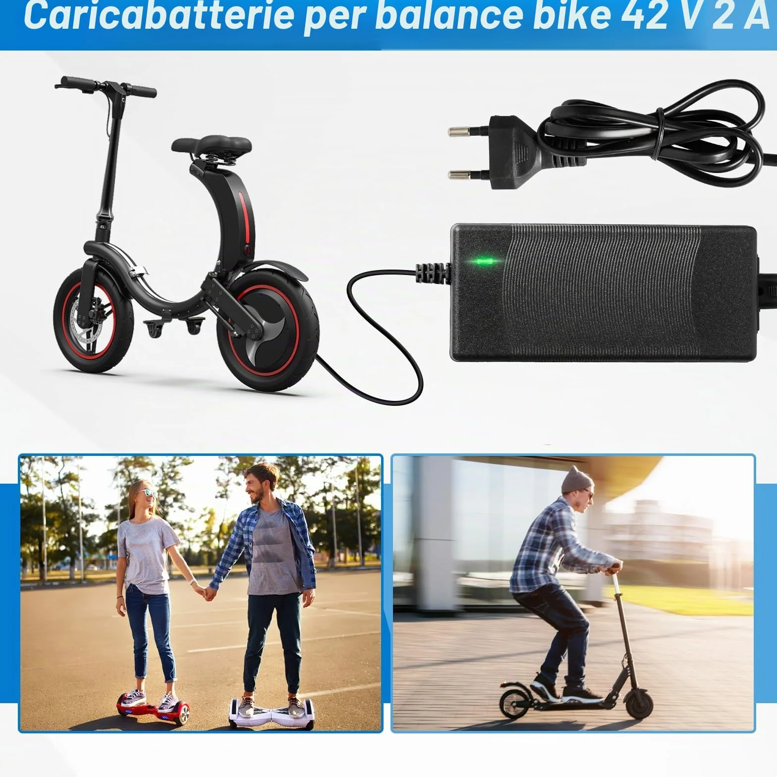 Caricatore Monopattino Elettrico 42V 2A per M365 Scooter con 6 Connettori