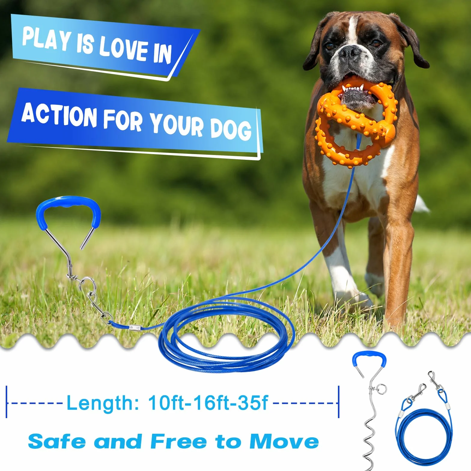 Supet Guinzaglio per Cane A 3 M/5 M/10 M con Picchetto Elicoidale A Terra - per Esterno Come Cortile E Campeggio - Adatto per Cani Piccoli E Medi