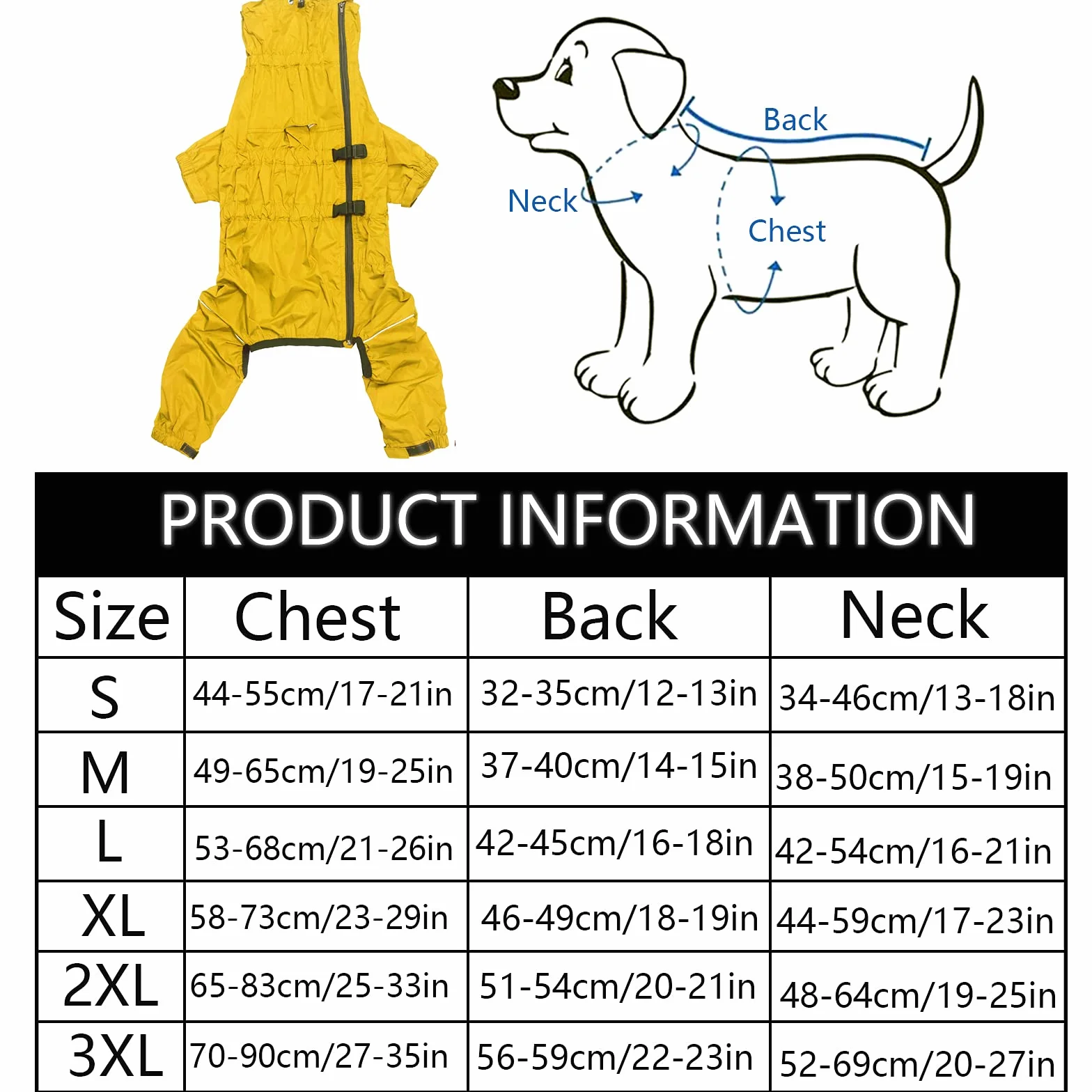MOREZI Impermeabile per cani a collo alto, cappotto per cani impermeabile a quattro zampe, cerniera posteriore e polsini elastici, facili da indossare e da togliere e comodi da indossare-Giallo-S