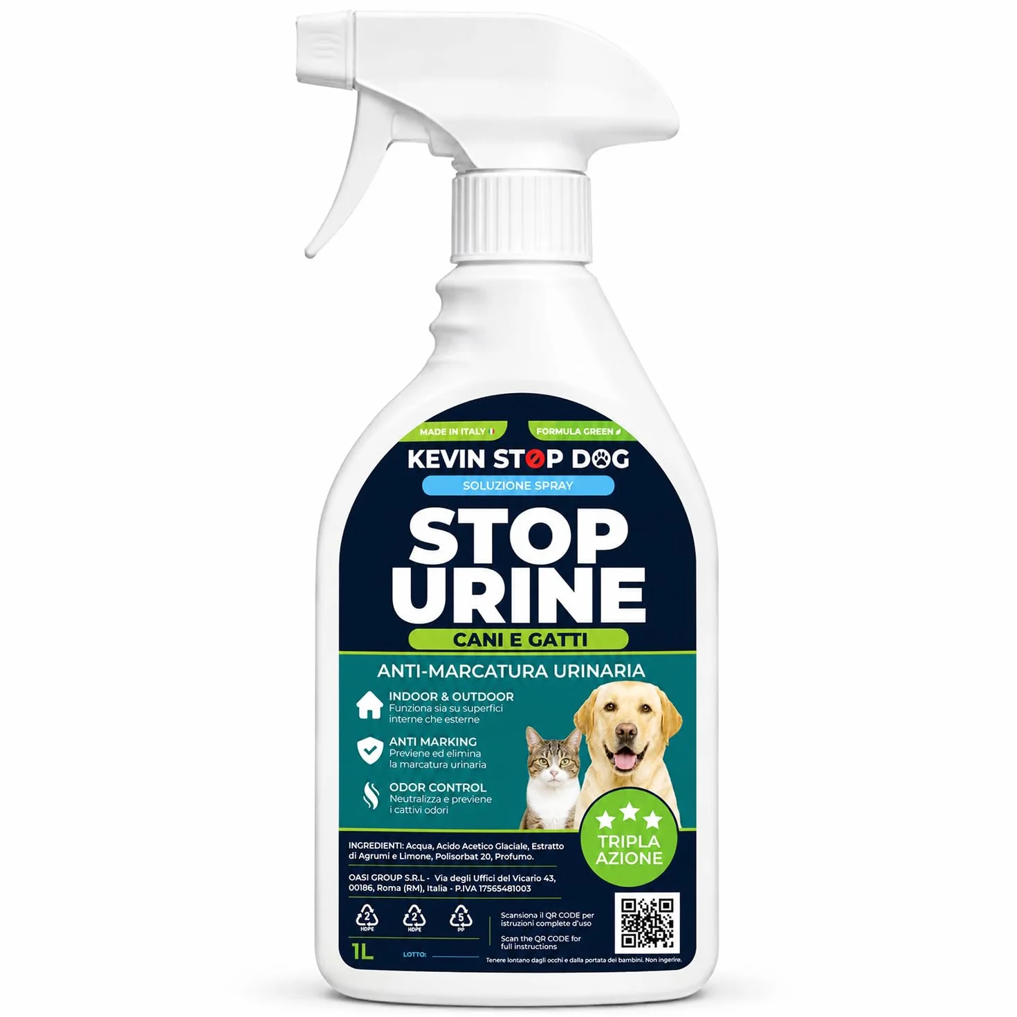 Repellente Cani e Gatti 1L - Flacone con Trigger Spray - Dissuasore Spray Anti Marcatura Urina Pipi per Esterni ed Interni - Disabituante Naturale - Elimina Odori - Made in Italy