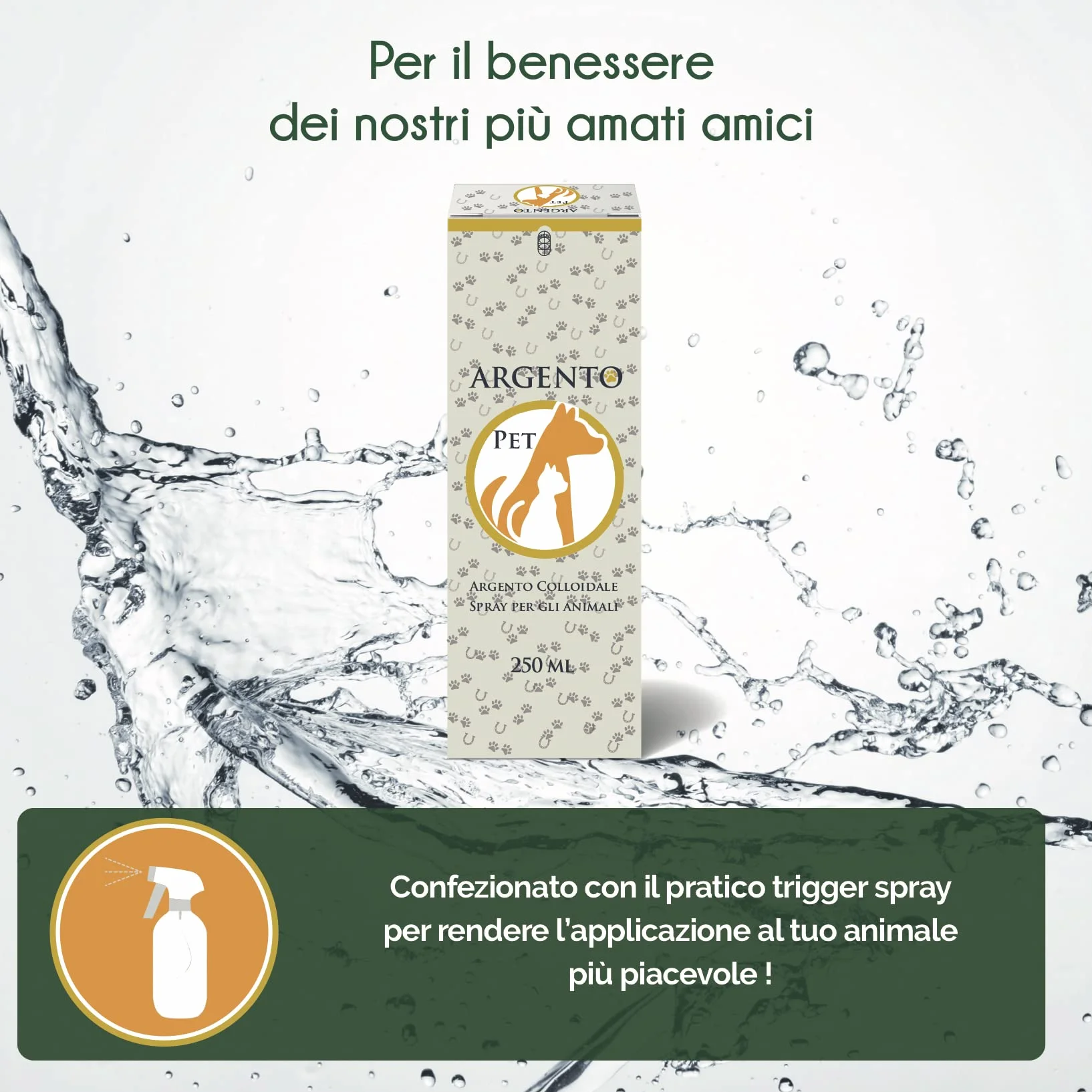 SEB - ARGENTO PET SPRAY - PER ANIMALI. Argento colloidale ionico 40ppm con trigger spray per un'applicazione facile e pratica
