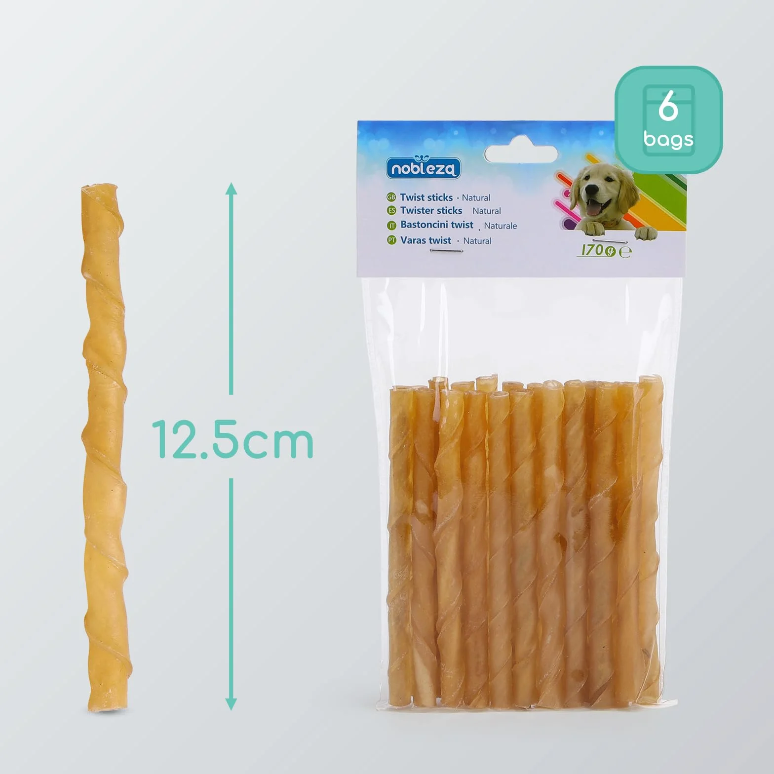 Nobleza - Bastoncini per Cani Pelle Bufalo, Confezione da 120, 125mm x 10mm, Snack per Cani Naturali , Rinforzante per Denti Bastone Dentale