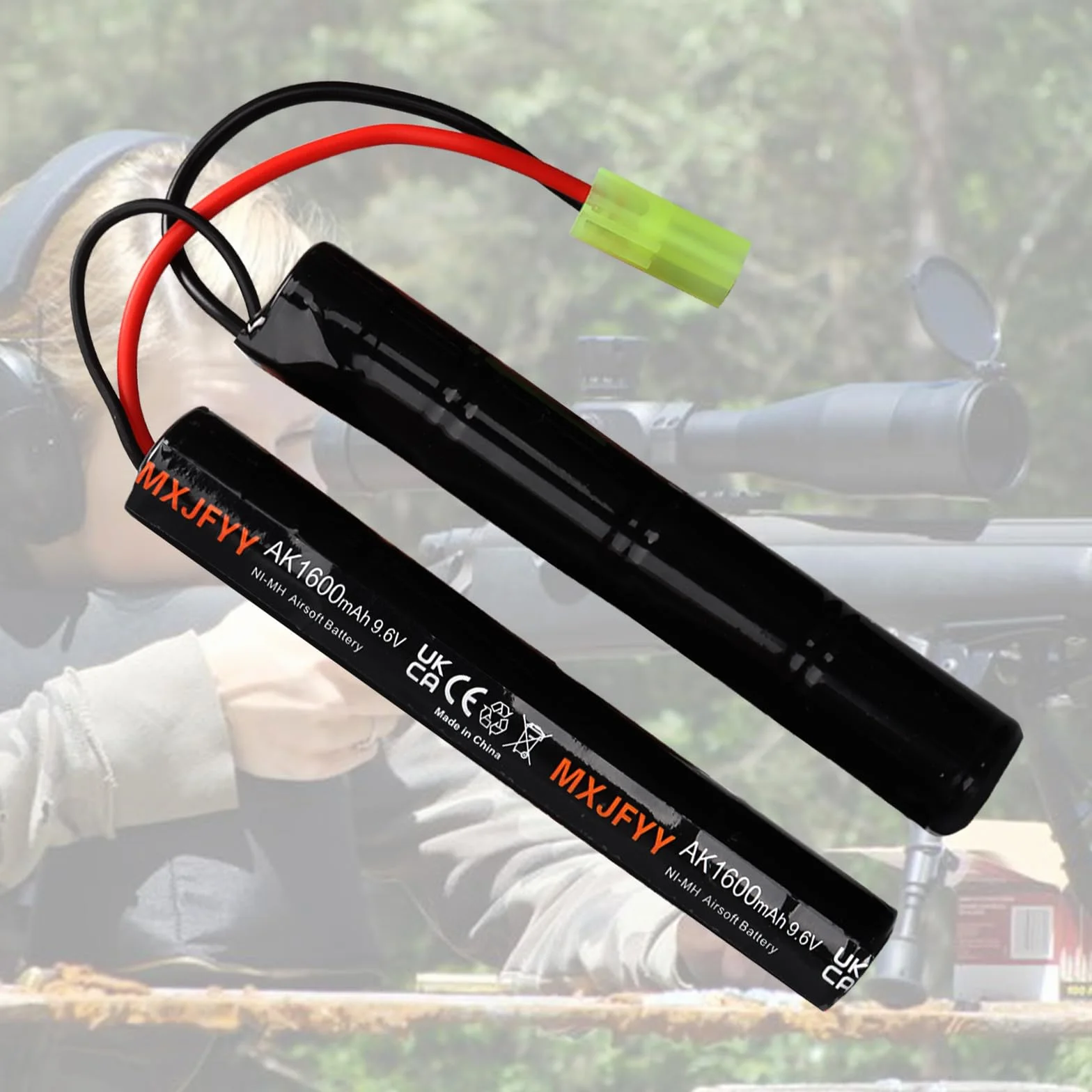 Confezione da 2 batterie 9,6 V 1600 mAh NiMH Airsoft, batteria ricaricabile 8S Butterfly NunChuck per Airsoft MP5 M4 G36C M110 SR25 M249 M240B M14