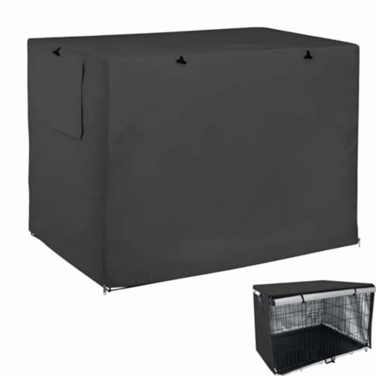 Generico Copertura per Gabbia per Cani Impermeabile, Antivento e Traspirante con Finestra - Tessuto Oxford 210D Oscurante e Portatile per Interni ed Esterni (Nero, 109(L) x74(W) x76(H) cm)