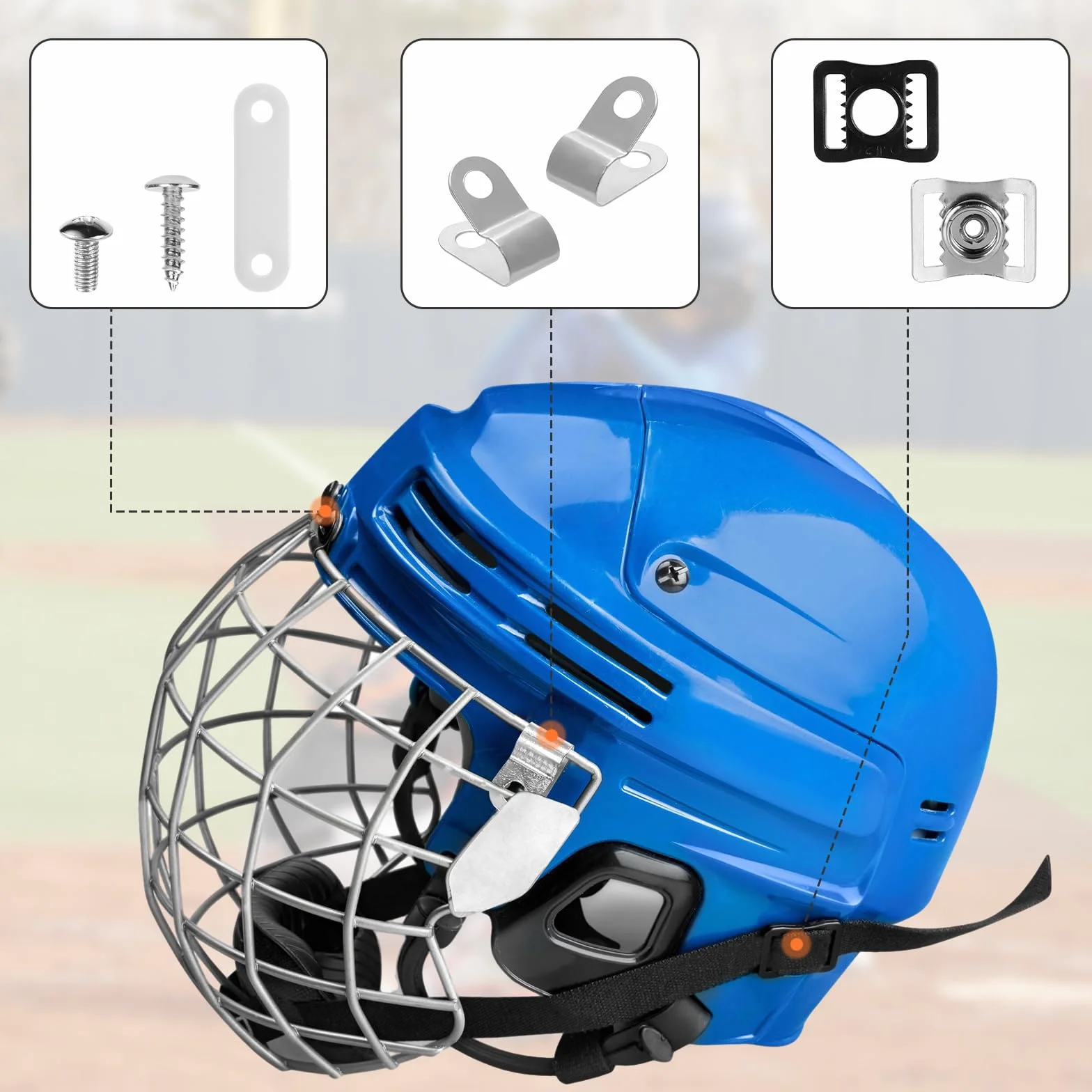 Kit Riparazione Casco Football 49 Pezzi Accessori Caschi Clip Visiera Guarnizioni Gomma Viti Cacciavite