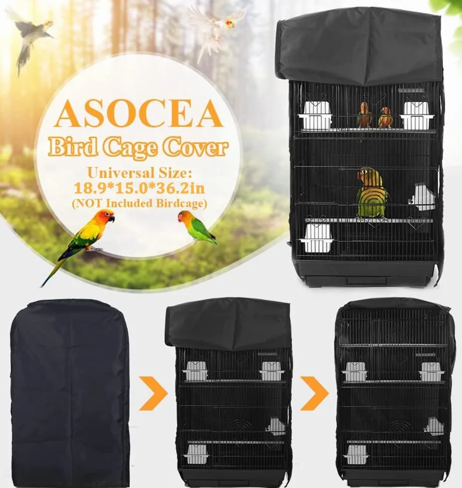 ASOCEA Copertura per gabbia per pappagalli extra large, copertura universale oscurante per gabbie quadrate per pappagallini, pappagallini, ara, conuri, colore nero
