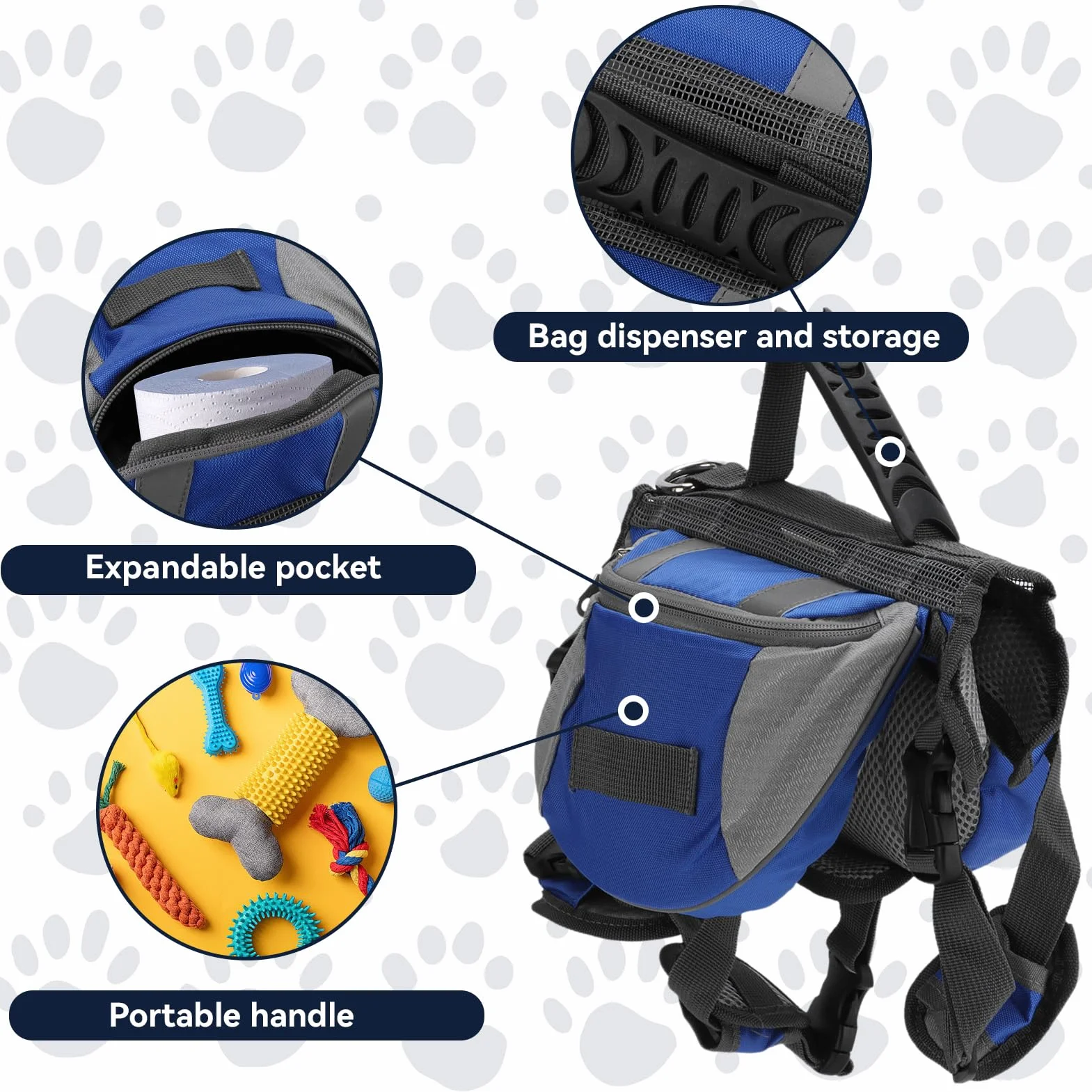 Cyrank Cablatura dello Zaino per Cani, Borsa da Sella per Cani Medio E Grande Giubbotto per Cani Cani da Barbon Cablaggio Zaino per Escursioni per Cani con Tasche per Cane Grande Medio (M)