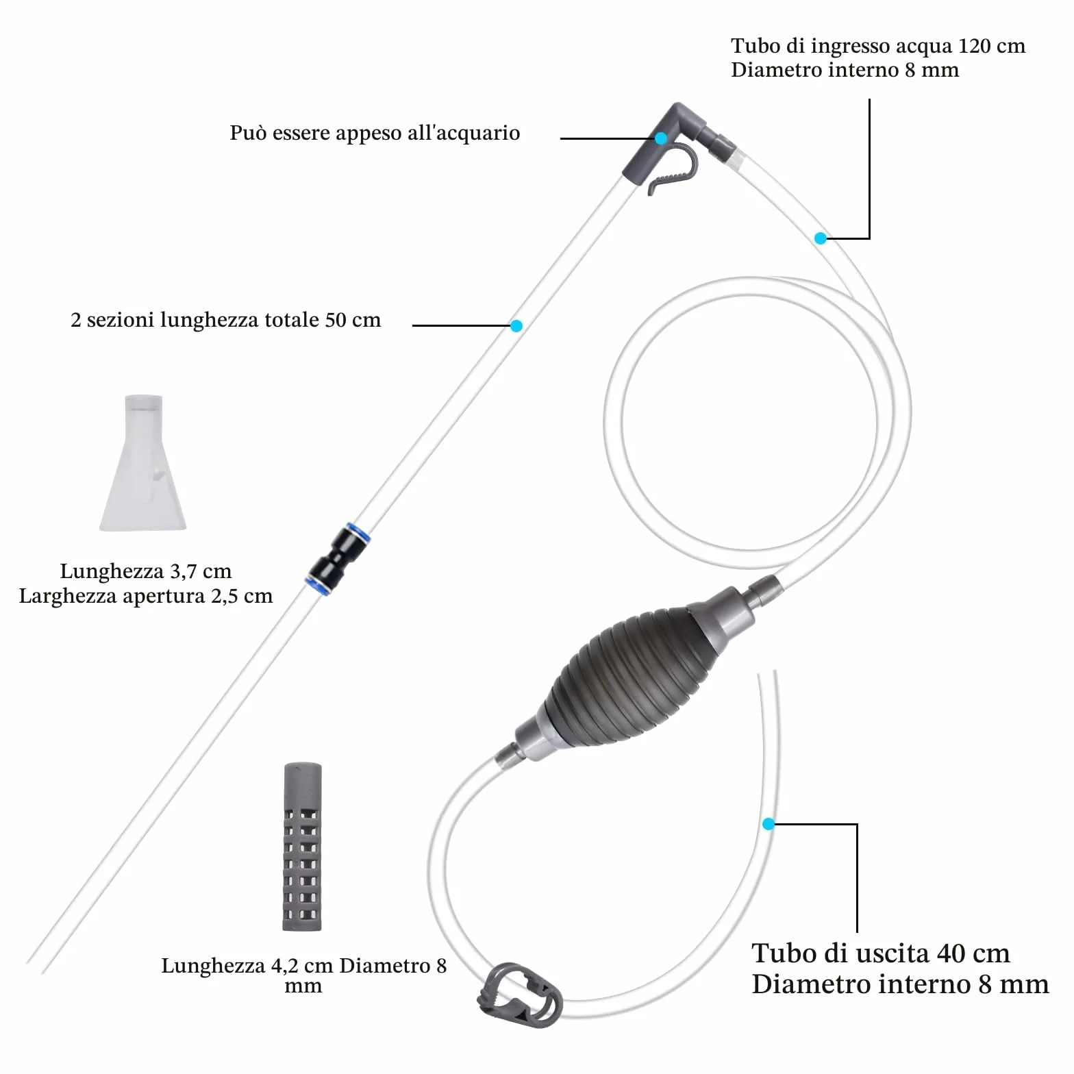 CONNECTION 7 Pezzi Aspiratore Acquario 2.2M Pompa Pulizia Acquario Sifone Acquario Cambio d'Acqua per Acquario Aspirarifiuti Acquario Pulitore Acquario per Pulizia della Sabbia Cambio dell'Acqua