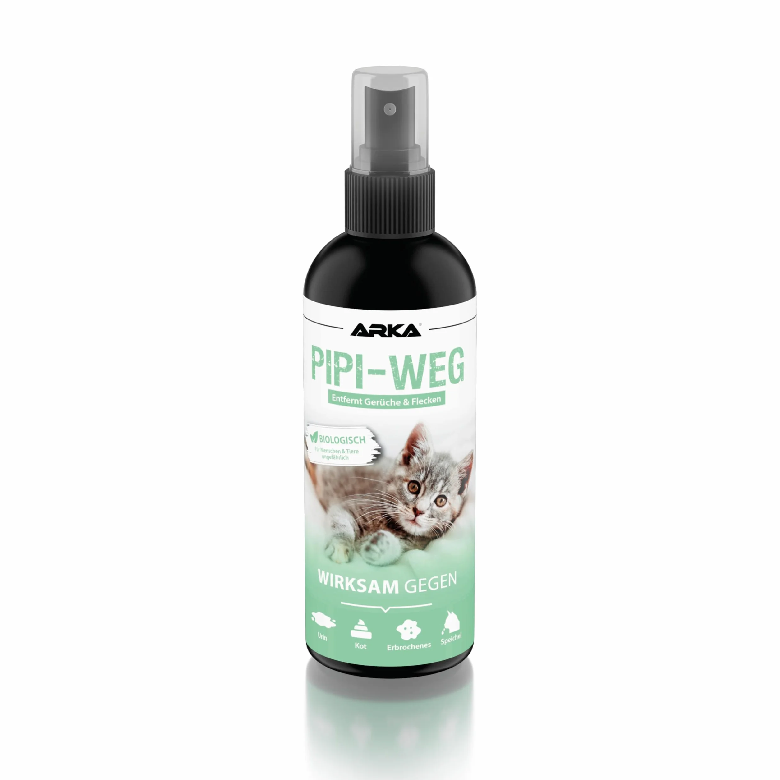 Spray enzimi urina gatto 100 ml – Pipi-Gone di ARKA – rimuove odori e macchie di pipì, feci e vomito – sicuro, biologico e senza profumi – ideale per viaggi, test, lettiera, divano, tappeti, tessuti