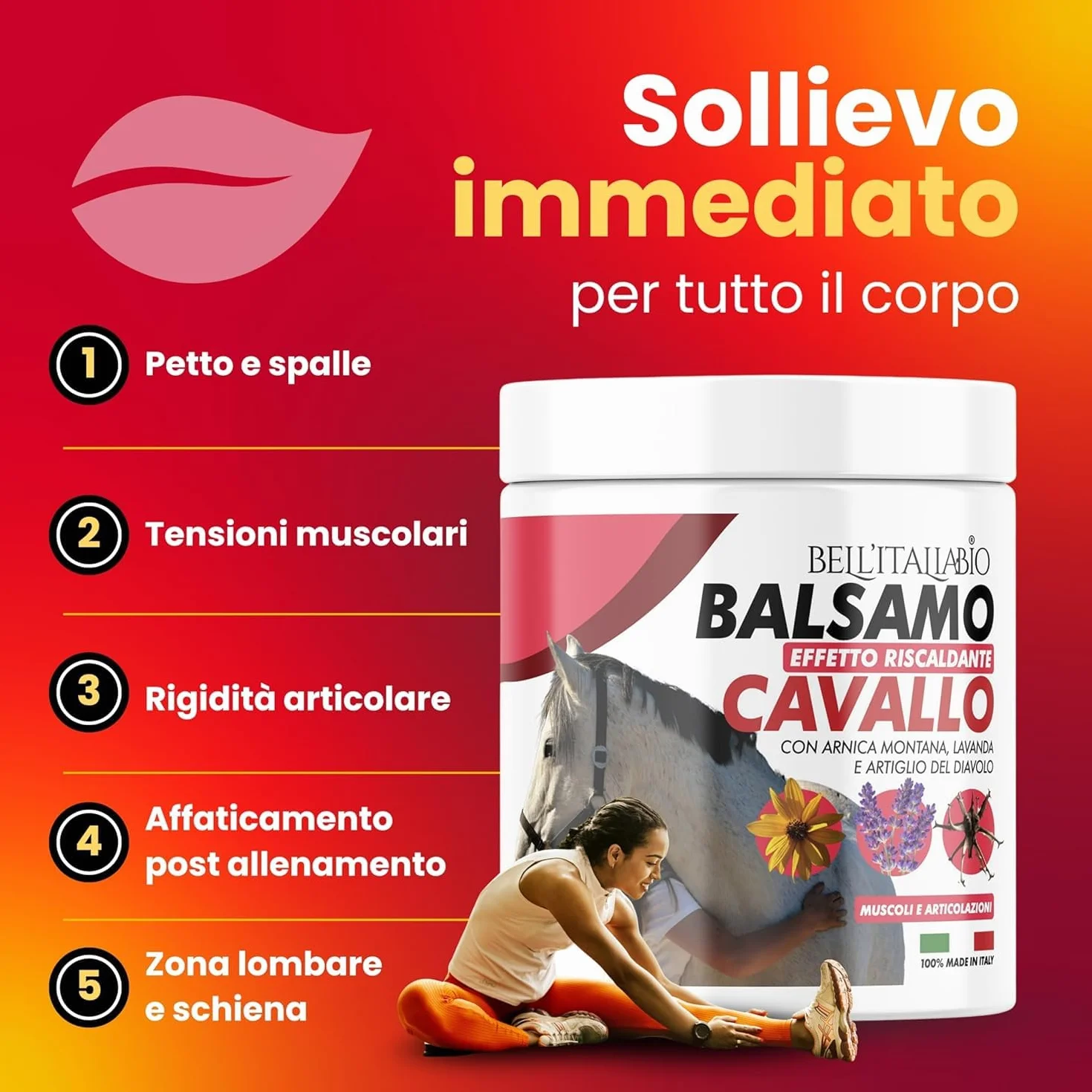 Balsamo Cavallo Riscaldante con Arnica 600ml Crema Sportiva per Tensioni Muscolari