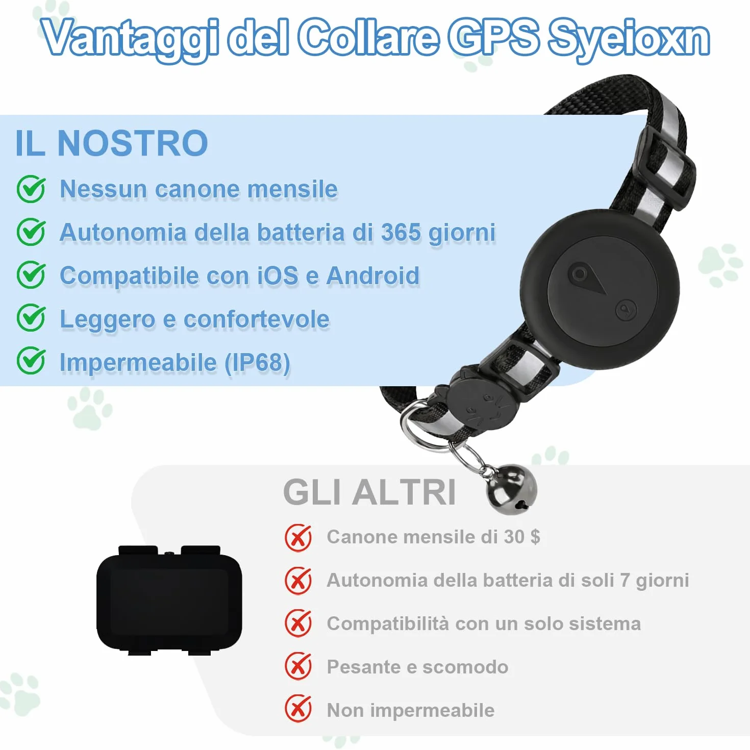 Collare GPS Gatto 2 in 1,Collare GPS per Cani Riflettente,Tracker per Cani Senza Abbonamento,Compatibile con iOS/Android,Collare Regolabile con Campanellino,Adatto a Cane di Piccola Taglia/Gatti-Nero