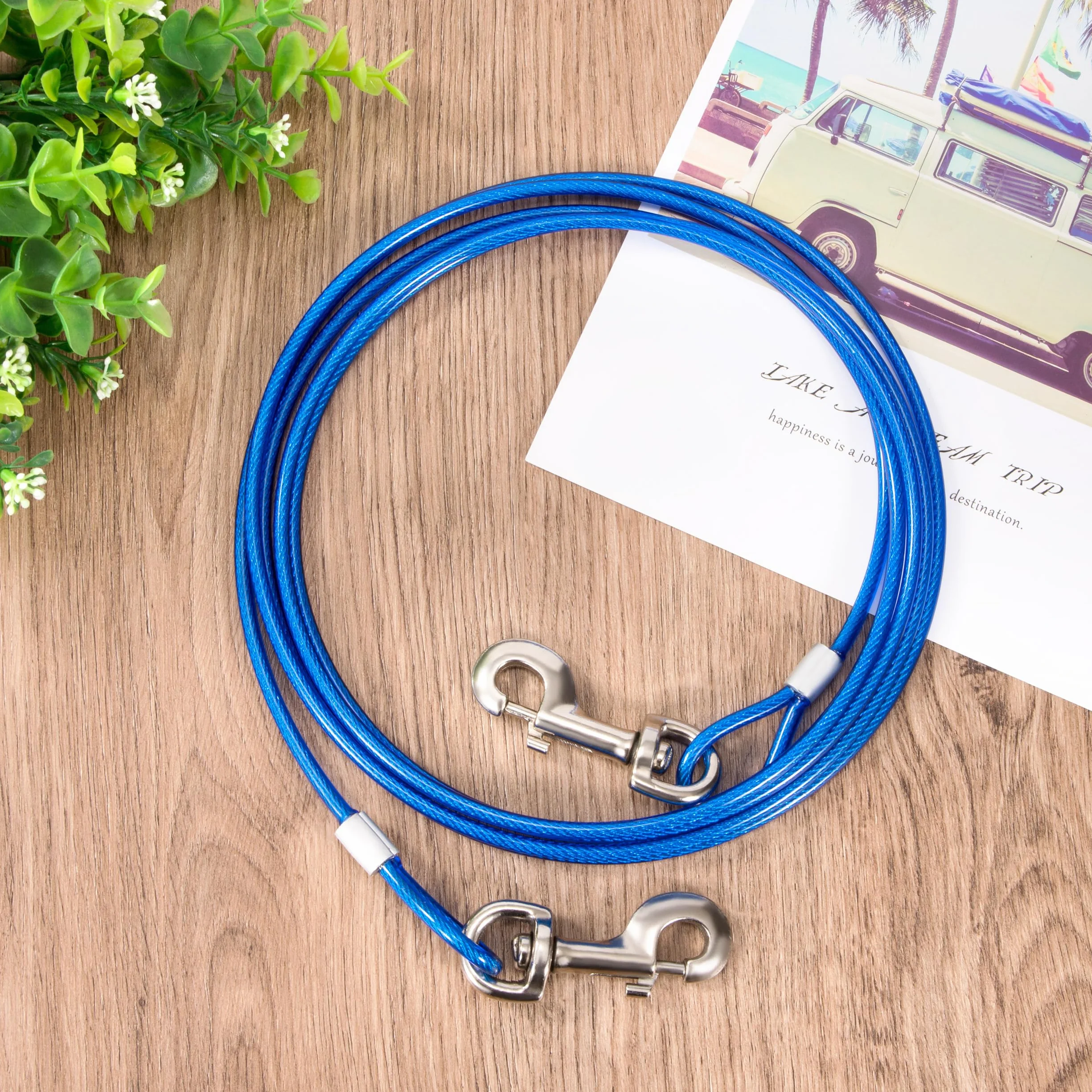 Cavo per Cani Resistente 5m Corda per Cani in Filo D'acciaio Cavo di Collegamento e Cani con Fibbia Rotante in Metallo per Esterni Cortile Campeggio Giardino Blu