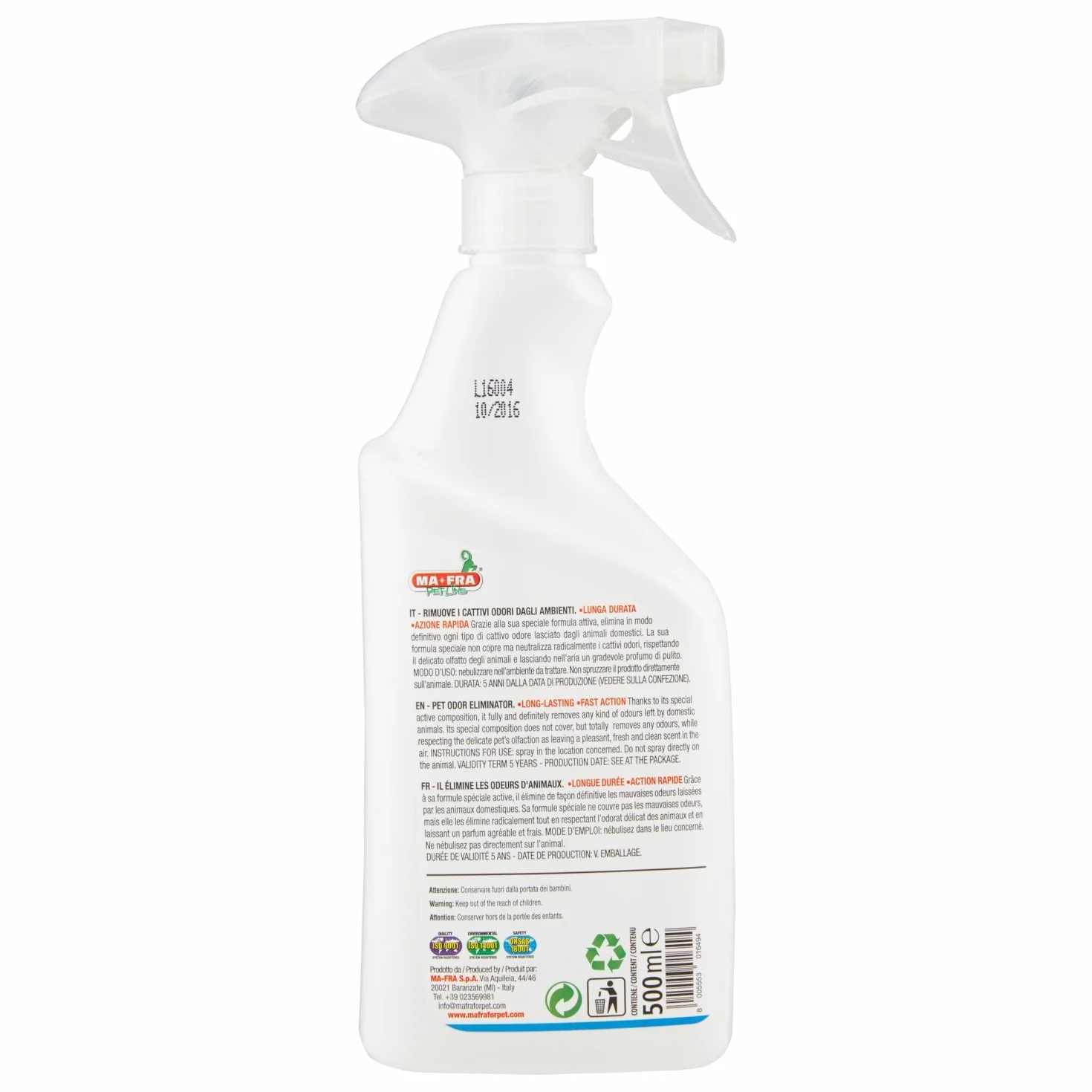 MAFRA, Rimuovi Odori, Neutralizza i Cattivi Odori degli Animali Domestici, Ideale per l'Uso in Auto e Casa, Azione Rapida e Lunga Durata, Rilascia Gradevole Profumo di Pulito, Formato da 500ml