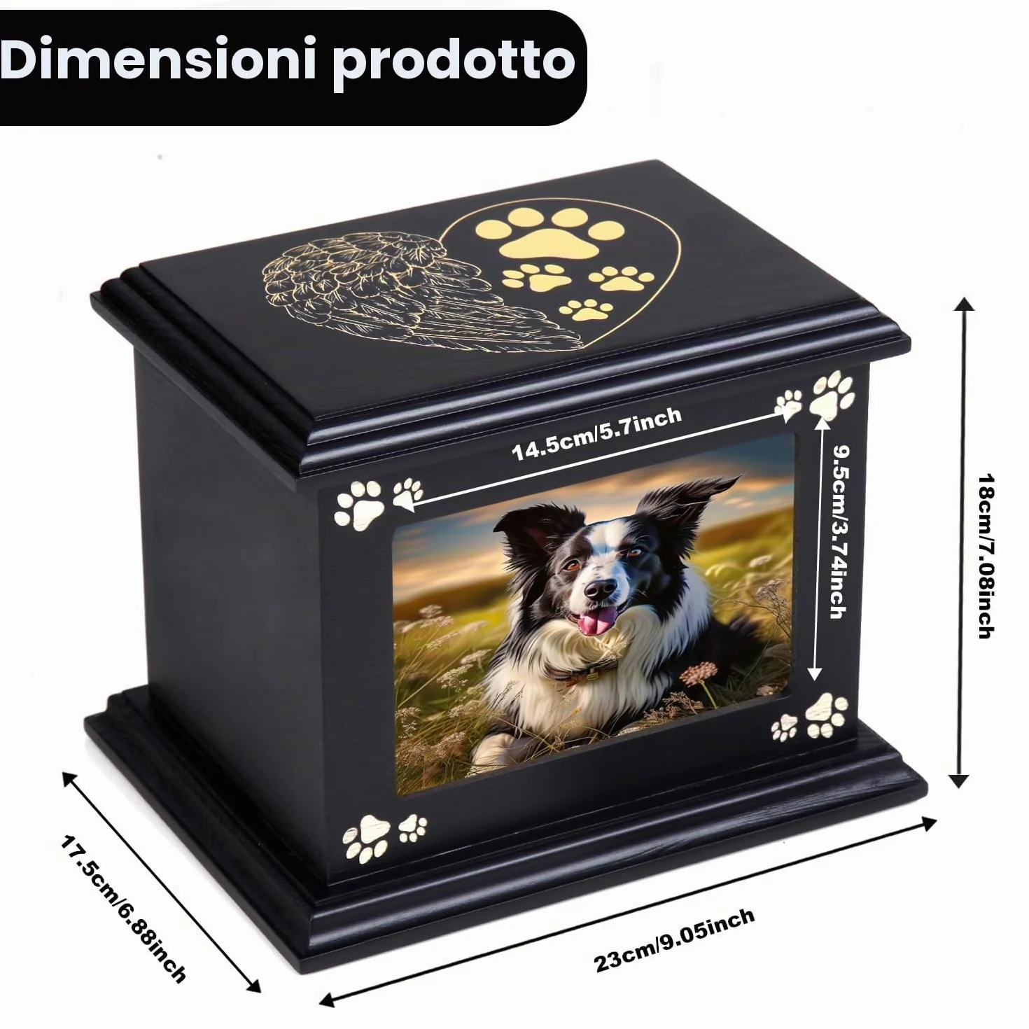 Urne per Ceneri Cane Memoriale Legno con Cornice Foto XLarge Funeral Cremazione Ricordo Regalo