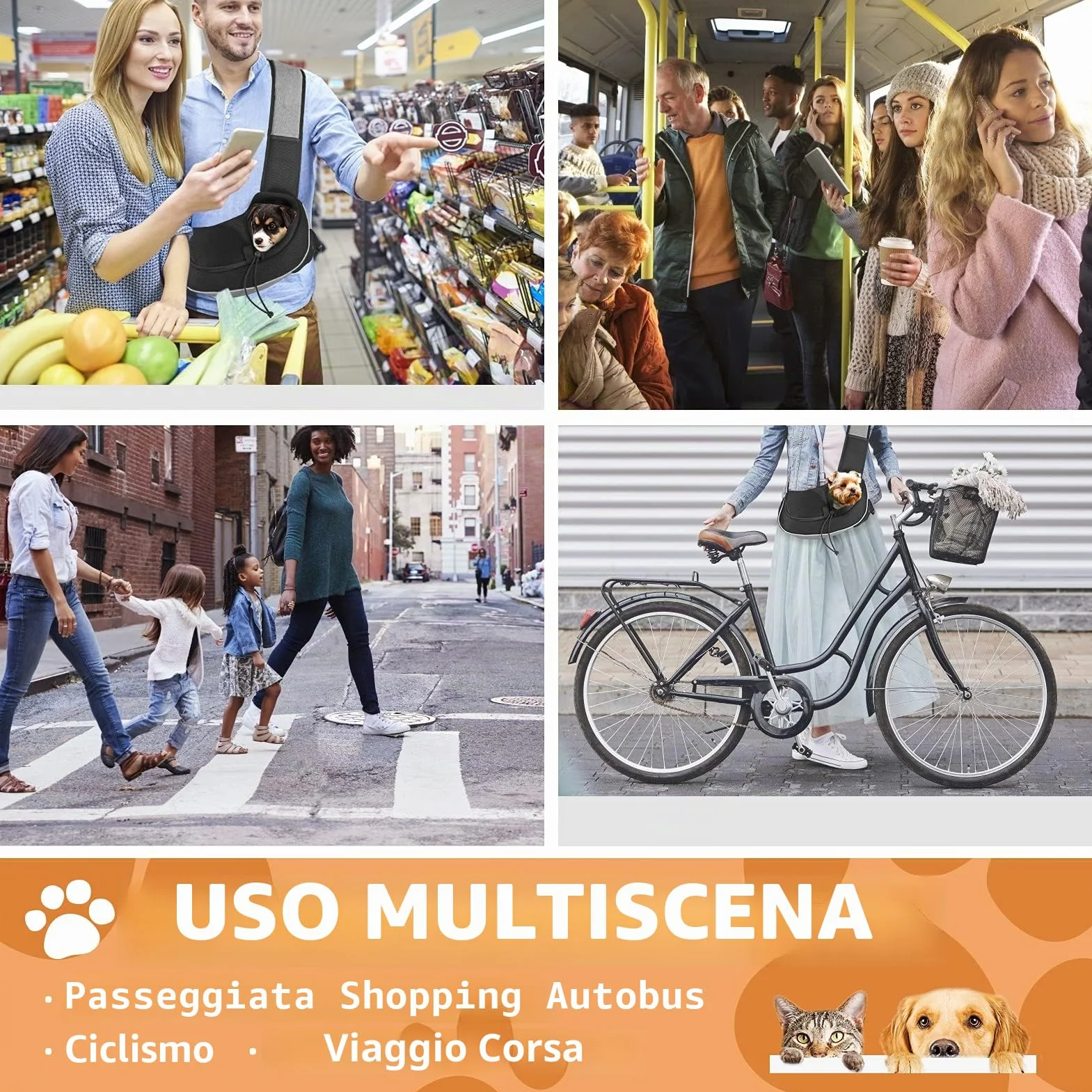 Gloppie Borsa a Tracolla da Viaggio per Cani e Gatti, Trasportino per Animali Traspirante per Esterno Regolabile, Borsa da Trasporto per Animali Domestici per Passeggio/Escursioni/Campeggio，Grigio