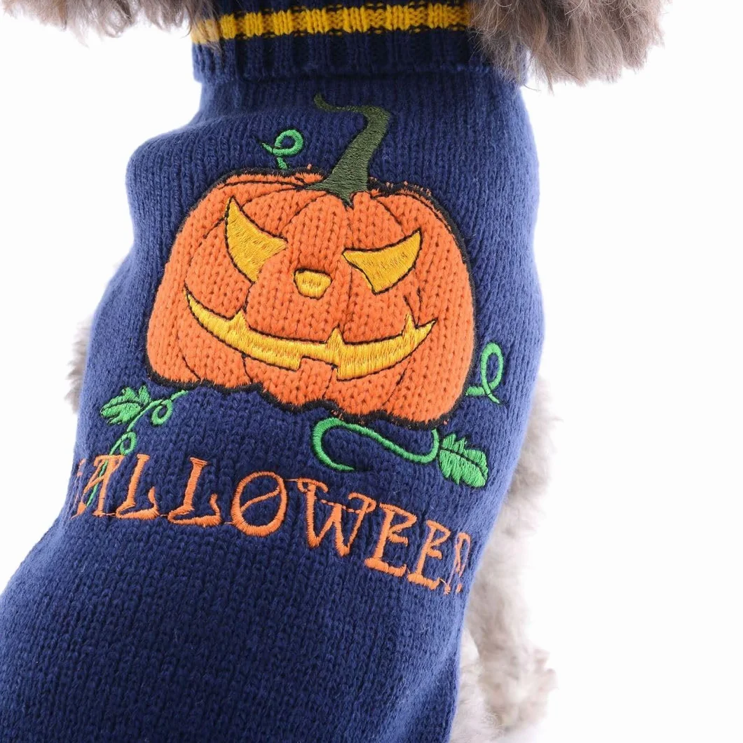 Costume Zucca Caldi Vestito Halloween per Cane Gatto Maglione Blu XS