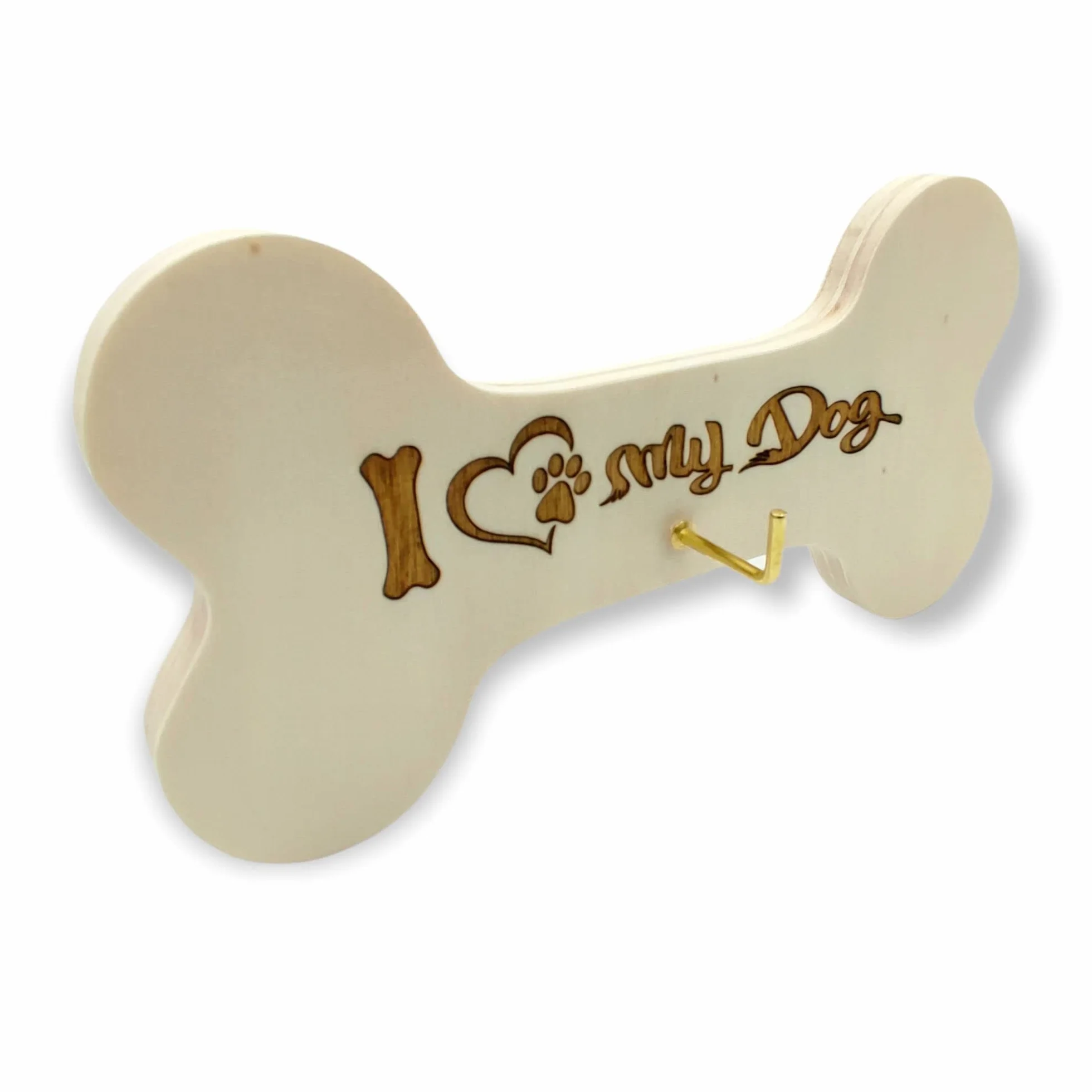 Porta guinzaglio per cani in legno a forma di osso con incisione laser NM Idee Regalo (1-I Love My Dog)