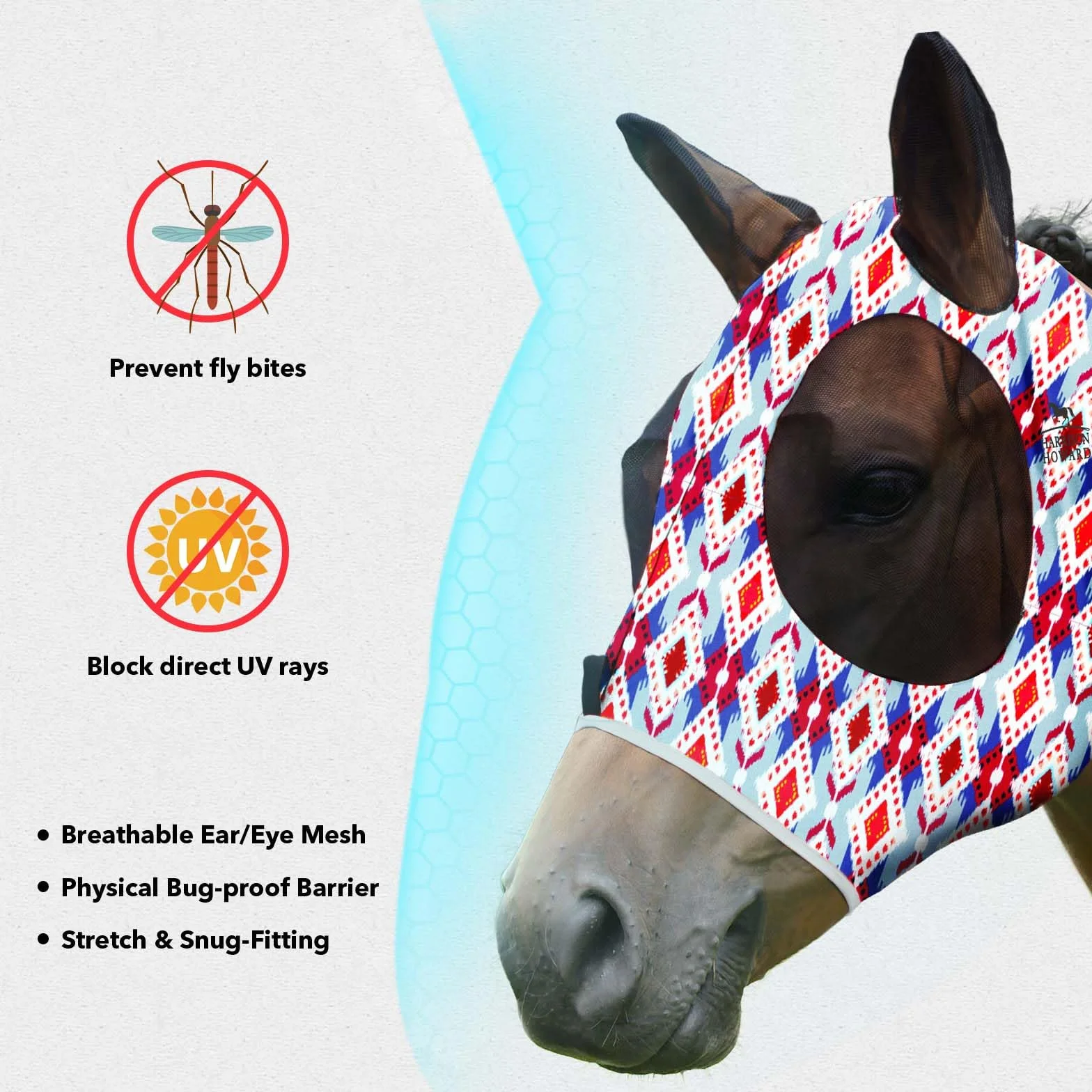 Harrison Howard Maschera da mosca del cavallo protezione UV Standard Stupendo Comfort tribale L