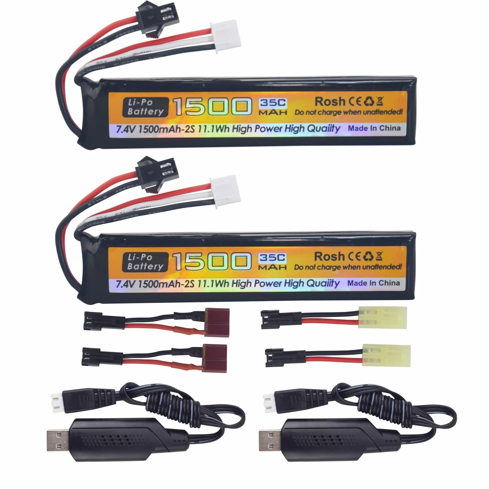 2PCS 7.4V 35C 1500mAh Spina SM-2P Spina T Spina Odamiya Li-ion batteria con cavo di ricarica USB per Airsoft modello pistole fucili RC auto droni