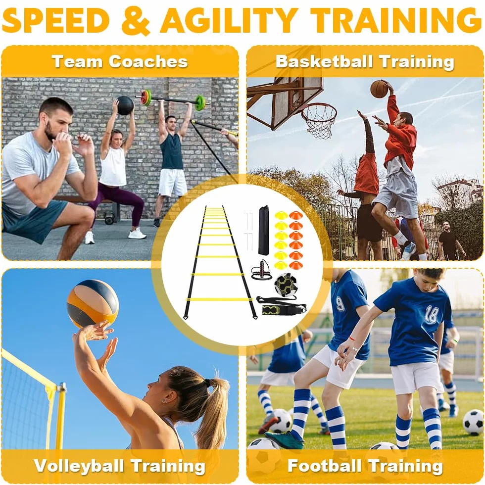Set Allenamento Calcio Scaletta 6m con 12 Coni 4 Paletti Agilità