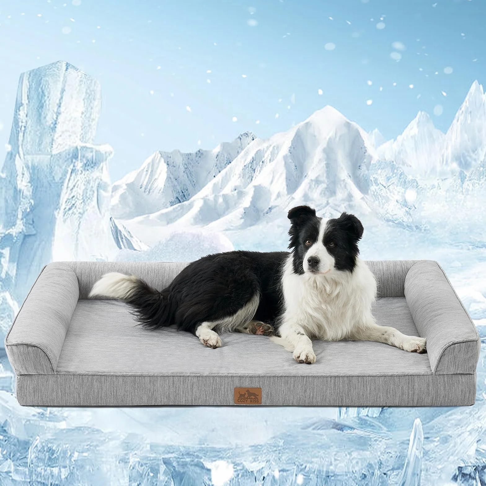 COZY KISS Letto Refrigerante Ortopedico per Cani Taglia XXL 122x81x19 cm Divano Ergonomico con Rivestimento Rimovibile Lavabile Schiuma Nido d'Ape Impermeabile Grigio Argento