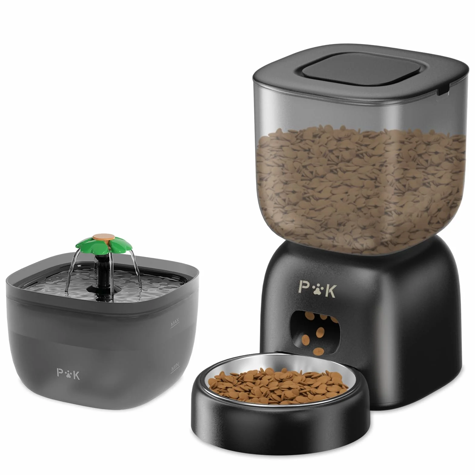 Distributore Automatico Cibo Gatti e Fontanella per Gatti Combo, Durata Della Batteria Fino a 180 Giorni, Registrazione 10S, 1-4 Pasti al Giorno, 3L Dispenser Crocchette Gatto e 2L Fontana