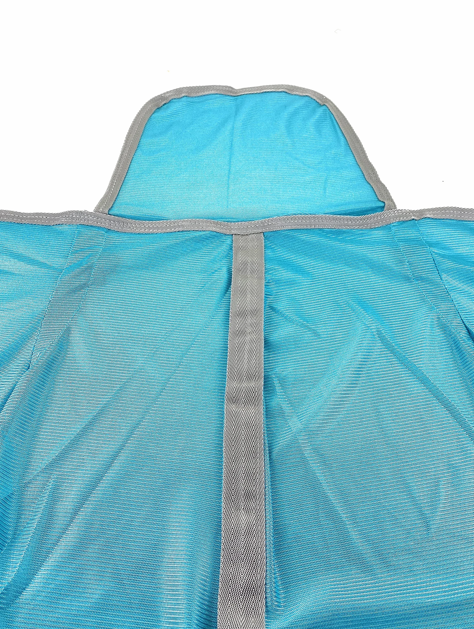 Horses, Coperta Antimosche Traspirante, Modello Nemesis, Scherma dai Raggi Solari, Rete Fitta in Tessuto Mesh, Contro Mosche ed Insetti (135 cm, Azzurro)