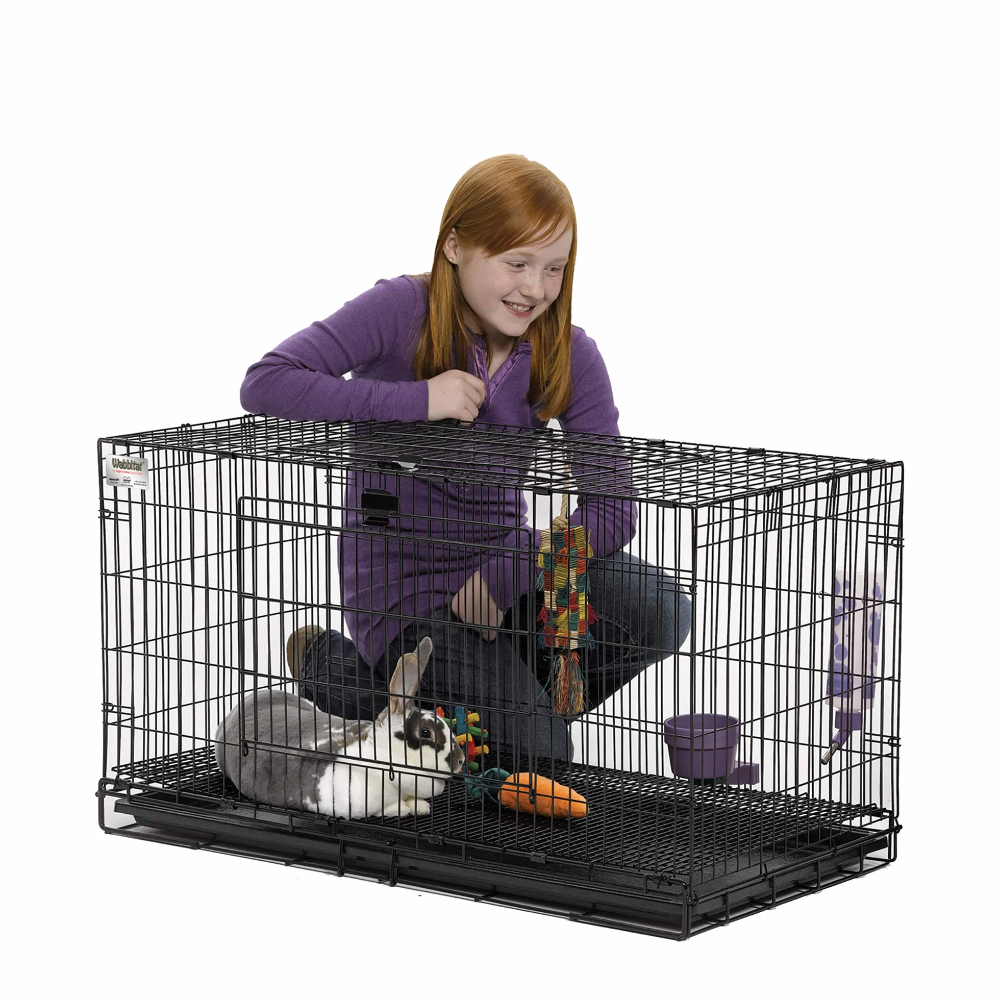 MidWest Homes for Pets Gabbia per conigli pieghevole, lunga 93,98 cm, con griglia per pavimento da 1,27 cm e vassoio in plastica rimovibile, nero, modello 157