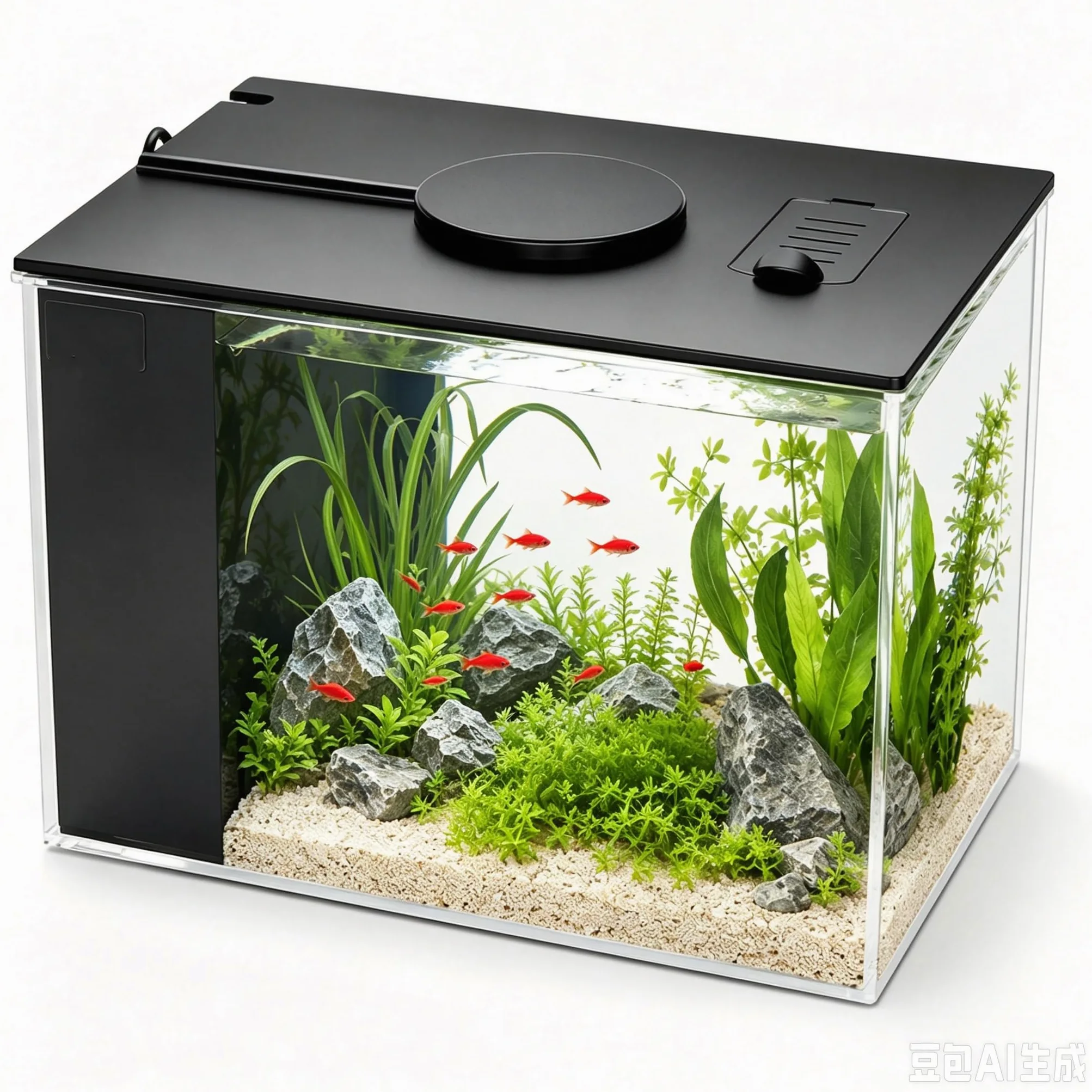 Piccolo acquario Betta da 3,7 l, set completo, acquario nano in acrilico con pompa silenziosa e filtro, illuminazione a LED con 10 livelli di luminosità e 3 modalità di colore, ideale per pesci da