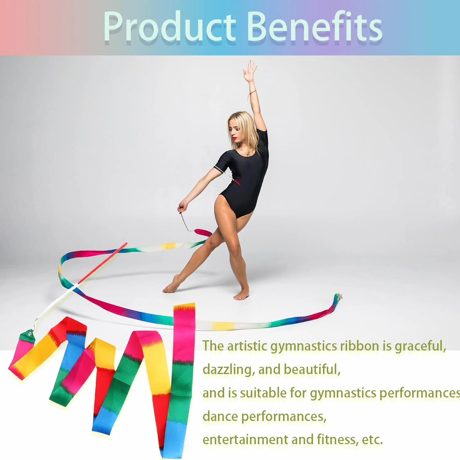 Nastri Ginnastica Ritmica 10 Pezzi 2M Bacchette per Bambini Danza Baton Twirling Sportiva