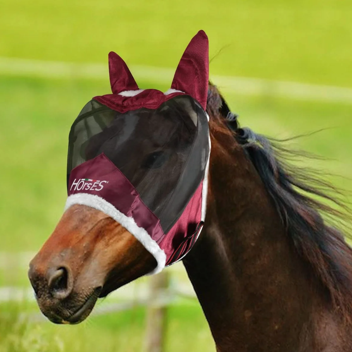 Horses Maschera Antimosche Fly Shield PRO, Leggera e Traspirante, Non Ostacola Il Campo Visivo del Cavallo, Protezione di Occhi e Orecchie