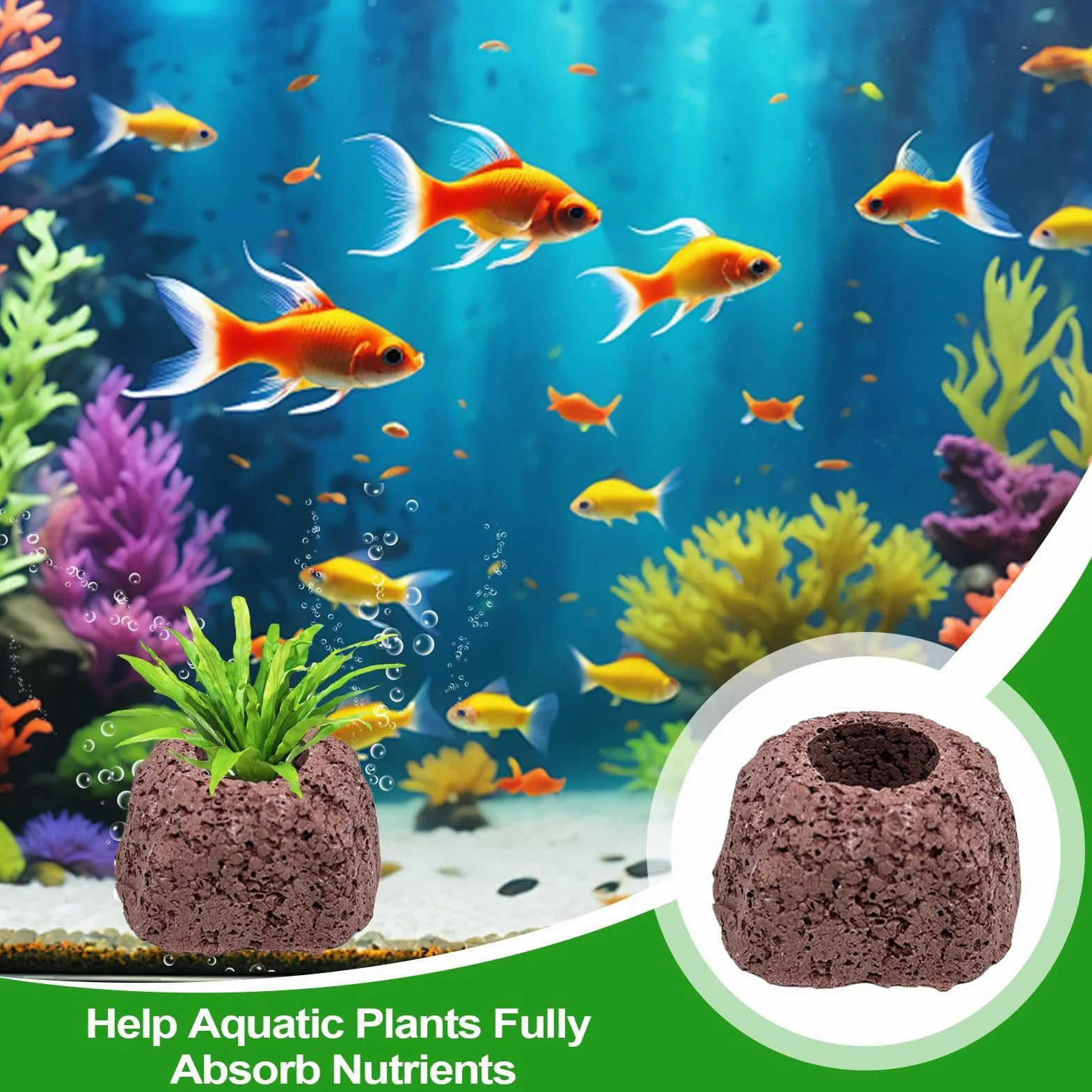 per piante da acquario, 4 pezzi, pietre vulcaniche con design anti-galleggiamento, decorativi con consistenza naturale, forniture per acquario, per eliminare gli odori