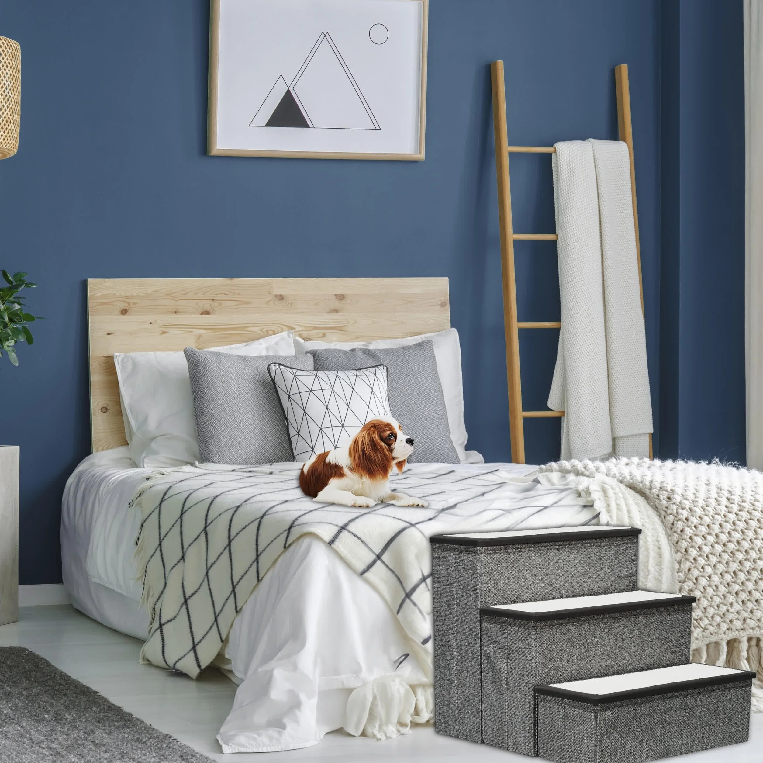 Relaxdays Scaletta a 3 Gradini per Cani e Gatti Pieghevole 39x40x49 cm Grigio Bianco
