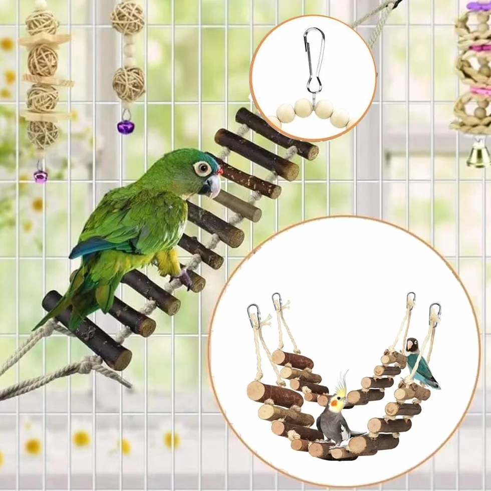 Giochi per Pappagalli, Altalene per Parrocchetti e Cockatiels, Giocattolo da Masticare, 8 Pezzi