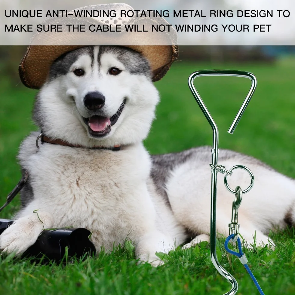 Guinzaglio per Cane A 3 M/5 M/10 M con Picchetto Elicoidale A Terra A 46 Cm - per Esterno Come Cortile E Campeggio - Adatto per Cani Piccoli E Medi (3M, Blu)