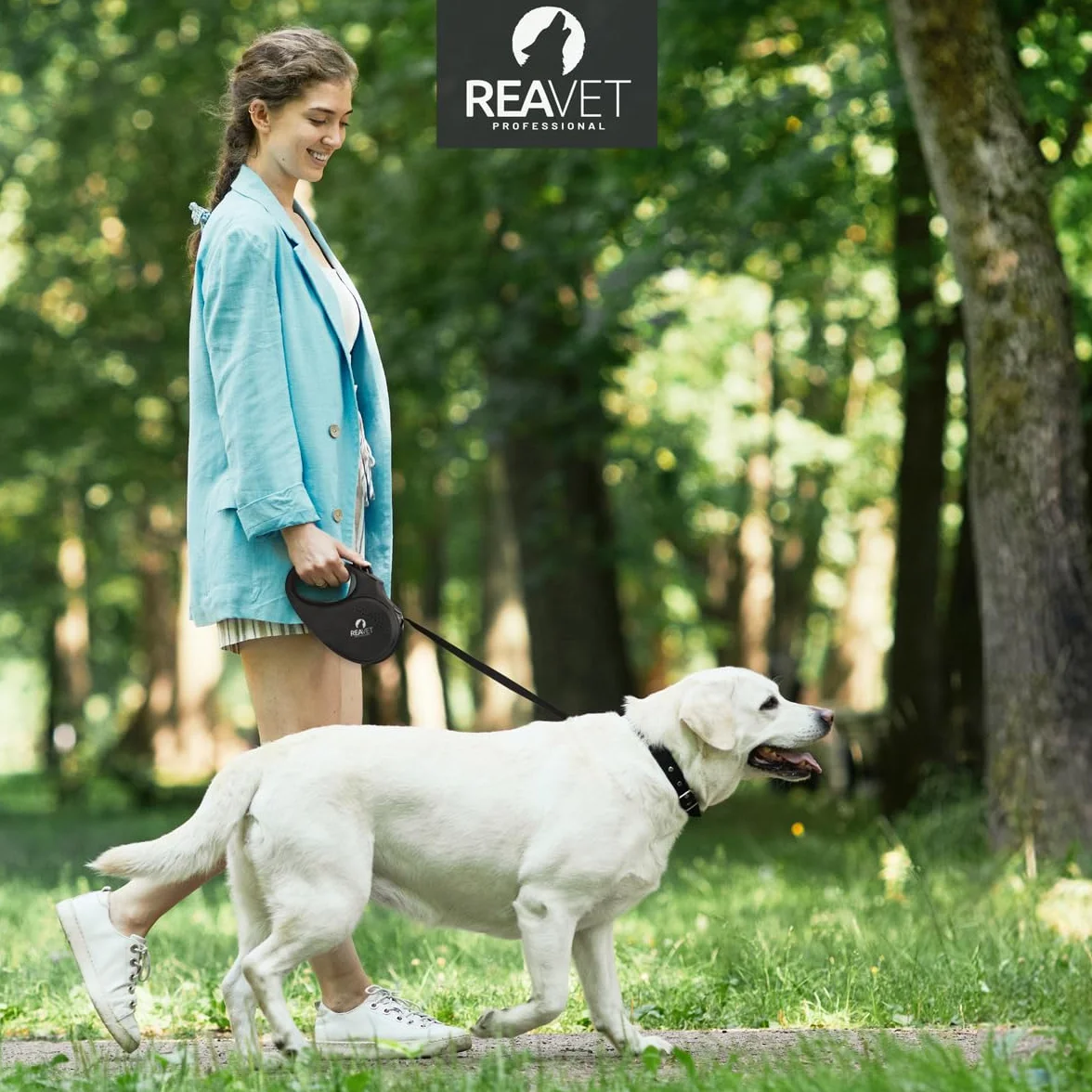 ReaVET Guinzaglio retrattile, 8 m, per cani di grossa taglia (XL), manico ergonomico e antiscivolo, guinzaglio per cani retrattile, robusto guinzaglio estraibile con sistema di arresto dei freni,