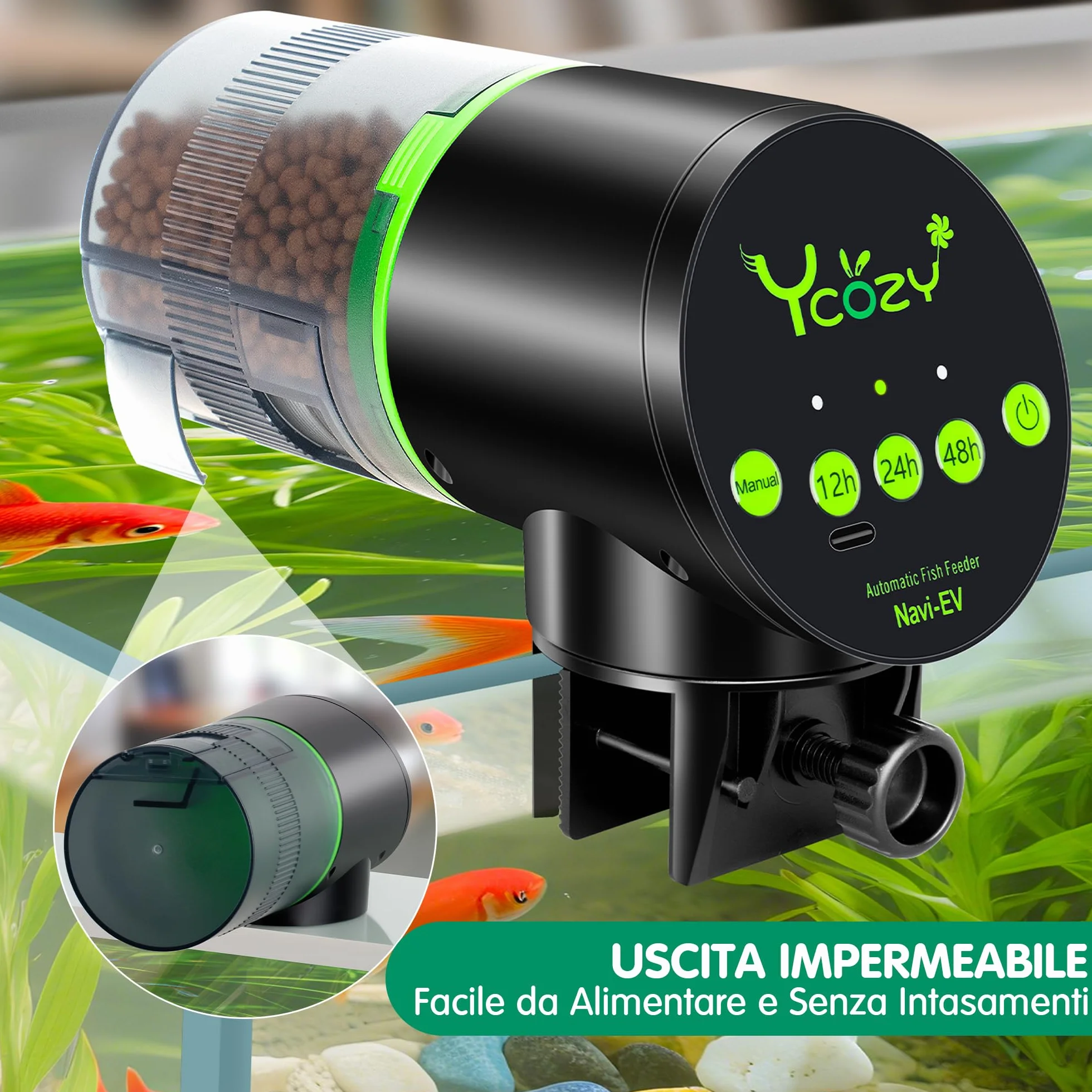 Ycozy Mangiatoia Automatica Acquario Distributore Automatico di Cibo Ricaricabile Mangiatoia per Pesci Programmabile Alimentatore di Pesce Adatto Per Acquario & Serbatoio | Navi-EV